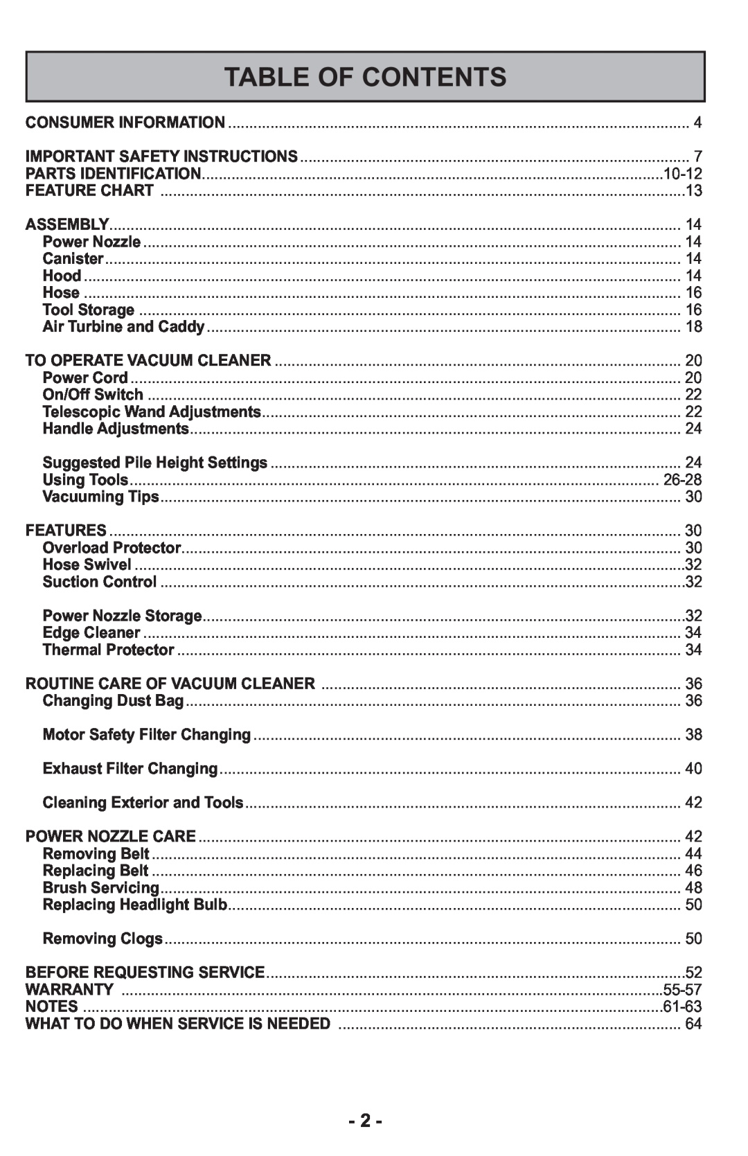 Panasonic MCCG917 manuel dutilisation Table Of Contents 