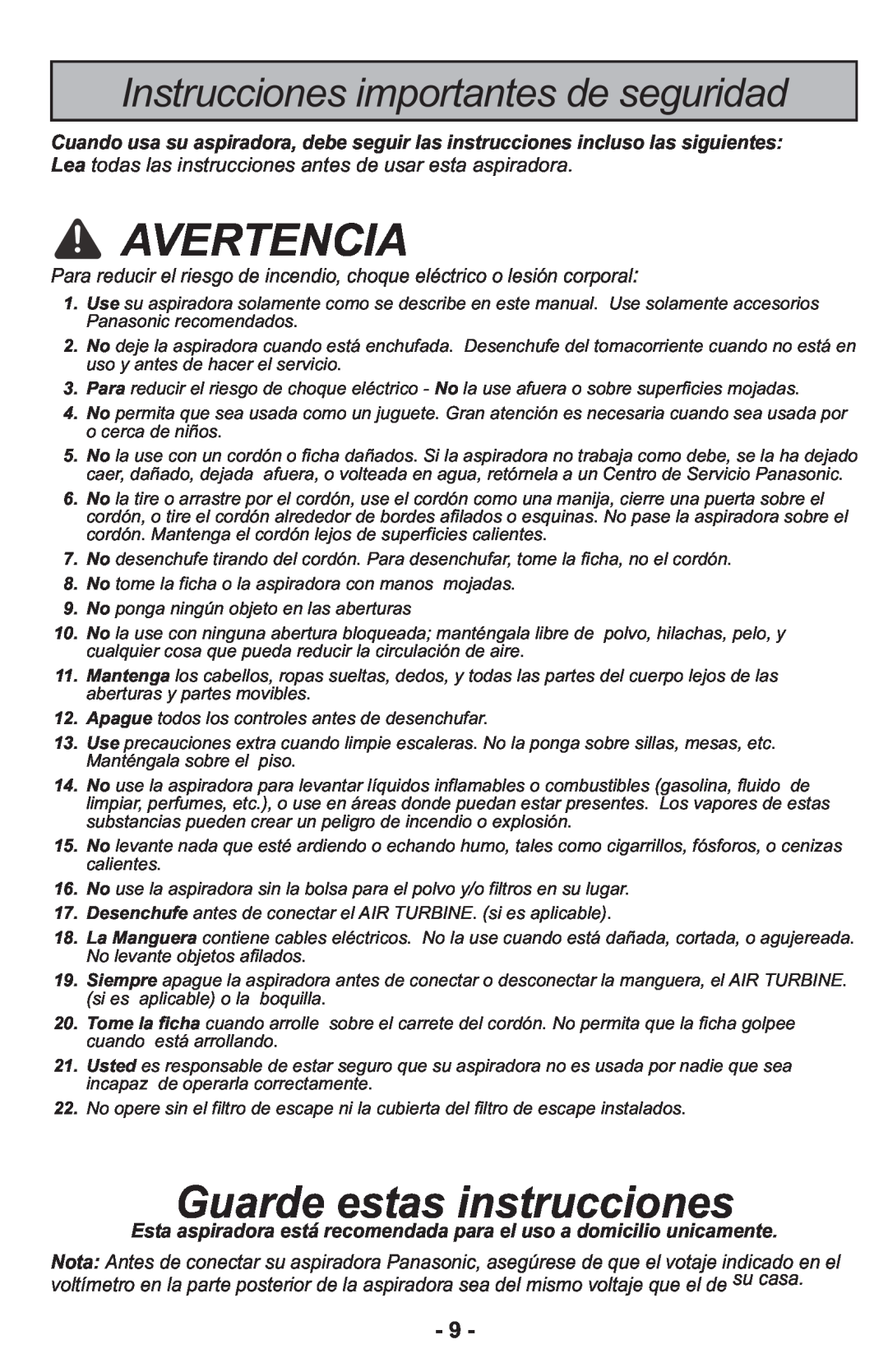 Panasonic MCCG917 manuel dutilisation Instrucciones importantes de seguridad, Avertencia, Guarde estas instrucciones 