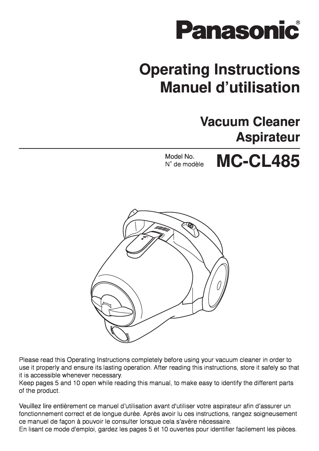 Panasonic Mccl485 manuel dutilisation MC-CL485, Operating Instructions Manuel d’utilisation, Vacuum Cleaner Aspirateur 