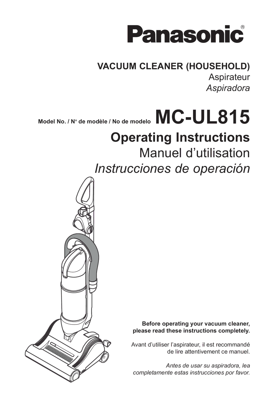 Panasonic MCUL815 operating instructions Operating Instructions 