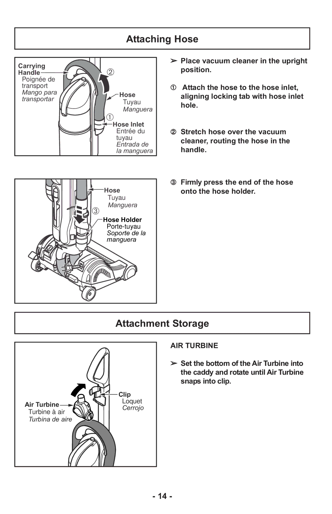 Panasonic MCUL815 operating instructions Attaching Hose, Attachment Storage 