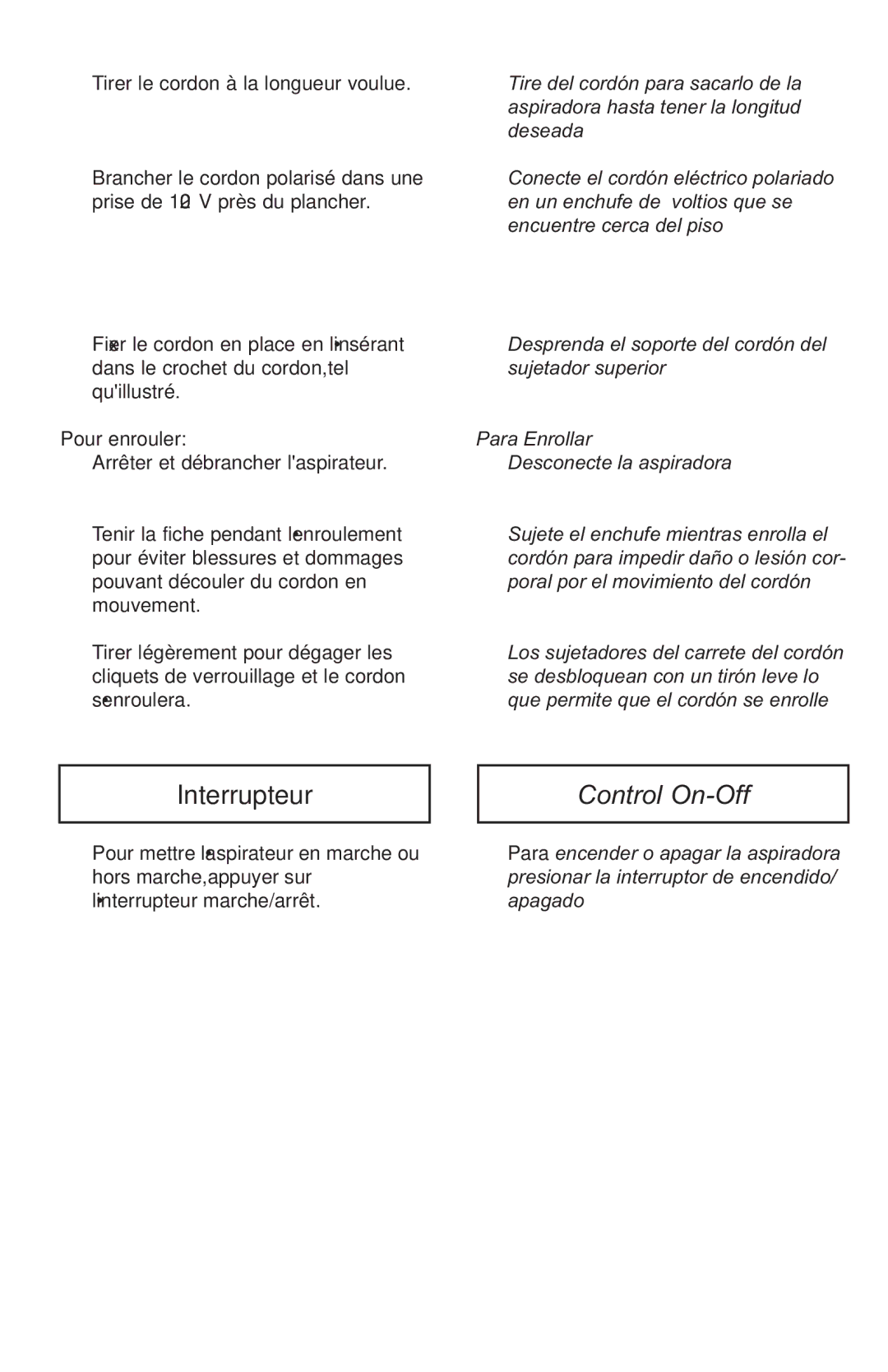 Panasonic MCUL815 operating instructions Control On-Off 