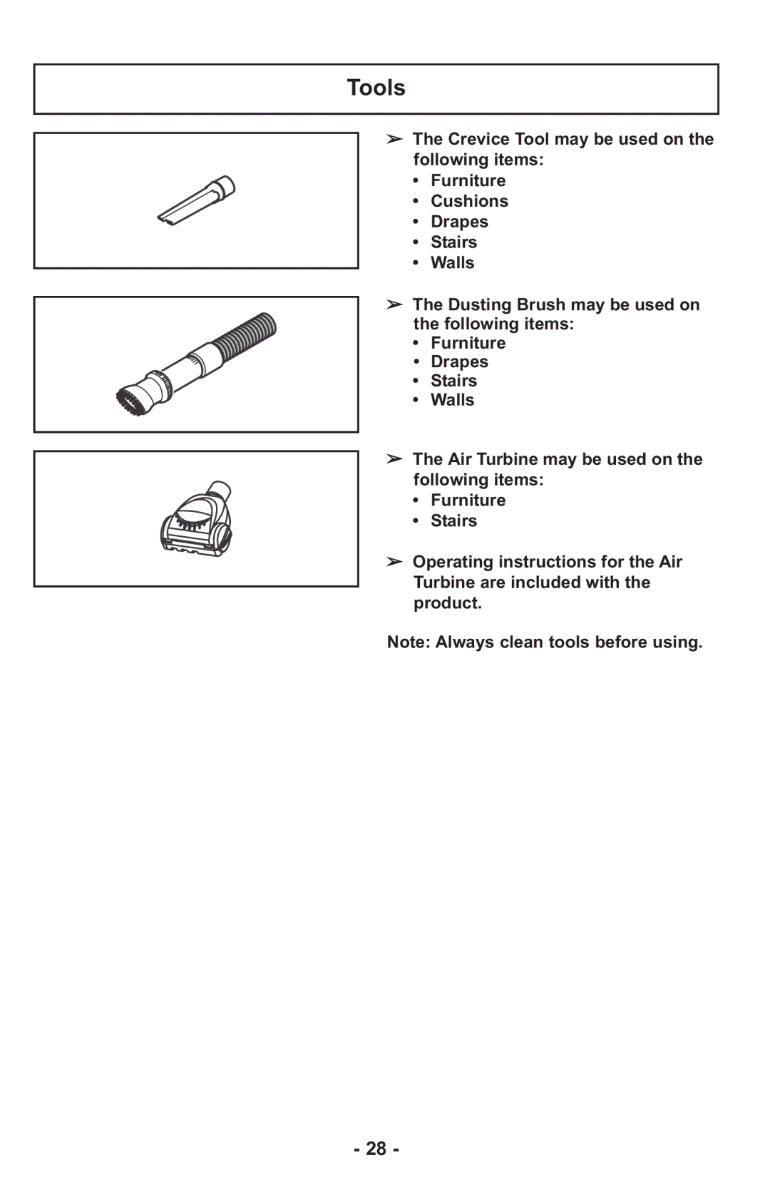 Panasonic MCUL815 operating instructions Tools 