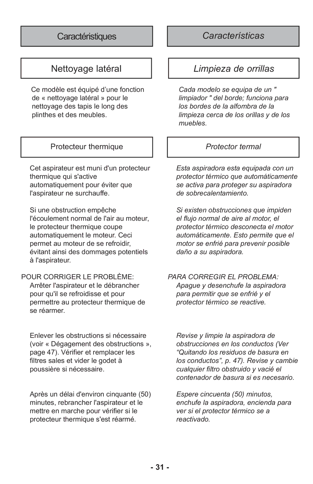 Panasonic MCUL815 operating instructions Protecteur thermique, Protector termal 