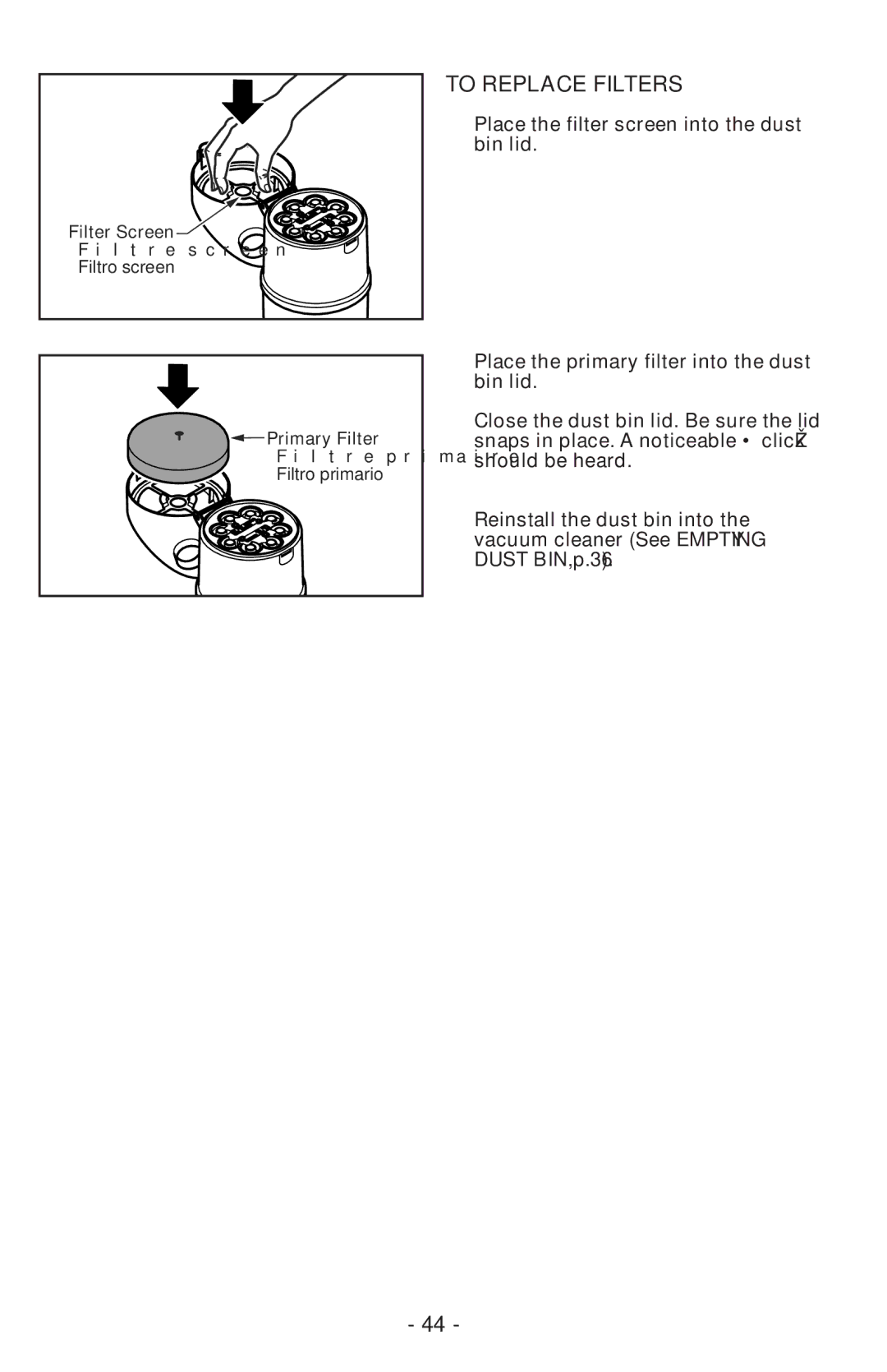 Panasonic MCUL815 operating instructions To Replace Filters 