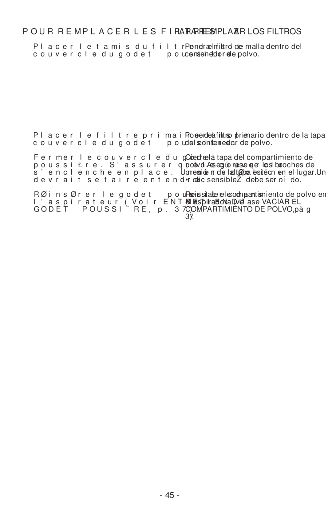 Panasonic MCUL815 operating instructions Para Remplazar LOS Filtros 