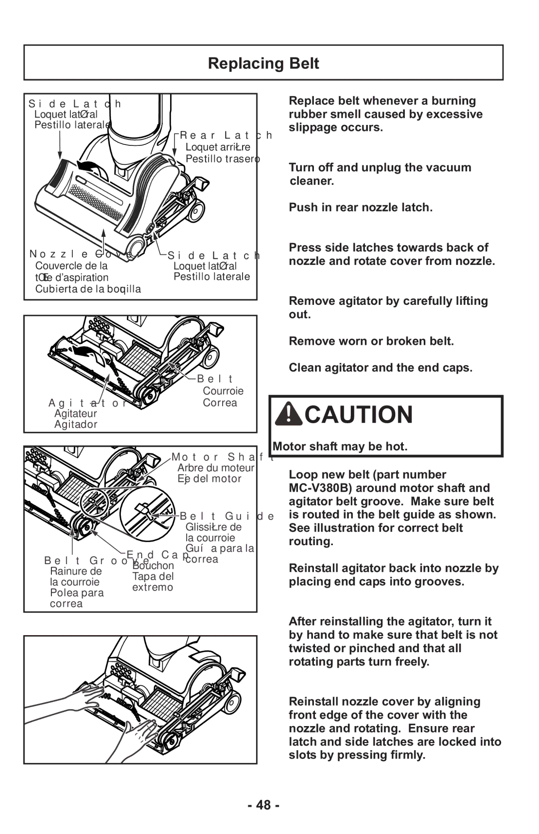 Panasonic MCUL815 operating instructions Replacing Belt 