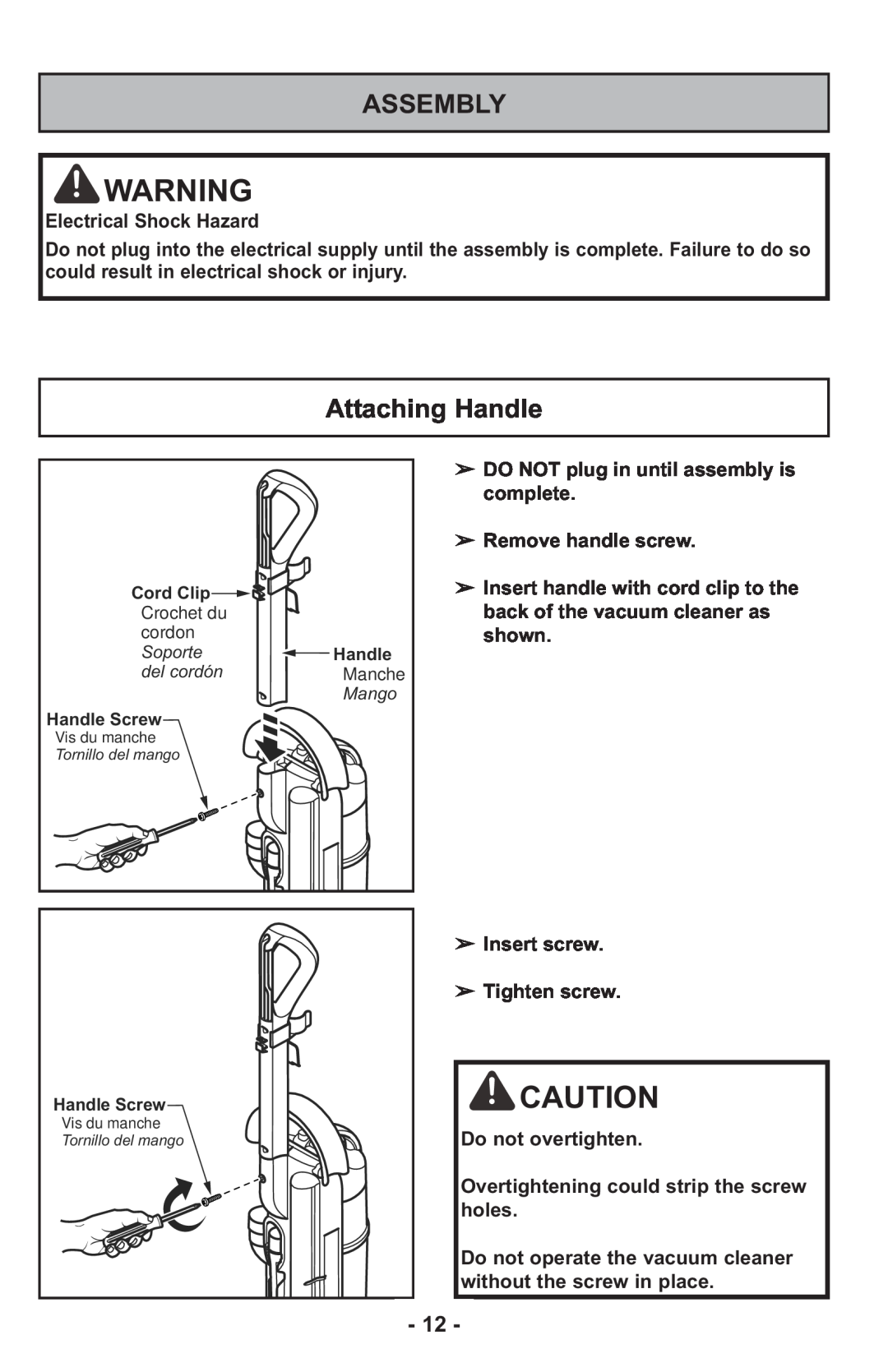 Panasonic MCUL815 operating instructions Assembly, Attaching Handle 