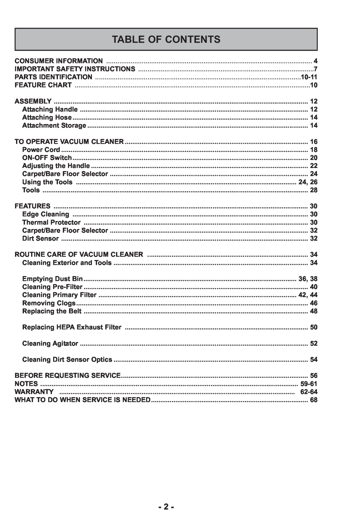 Panasonic MCUL815 operating instructions Table Of Contents 