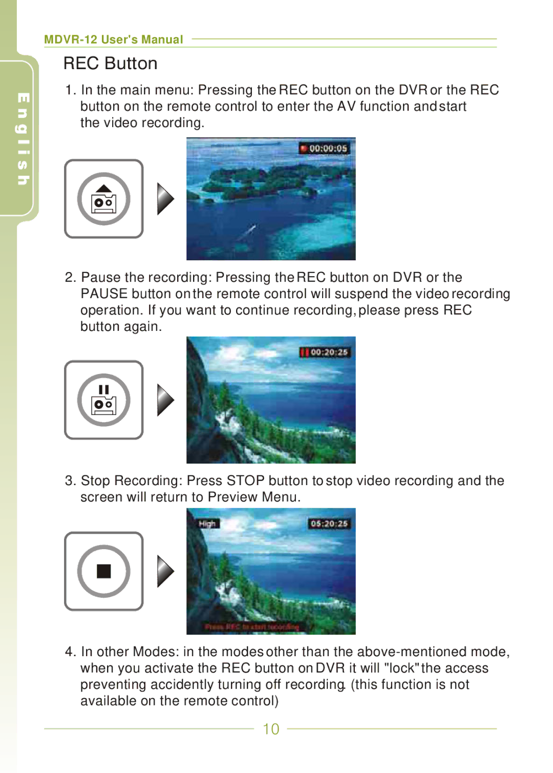 Panasonic MDVR-12 user manual REC Button 