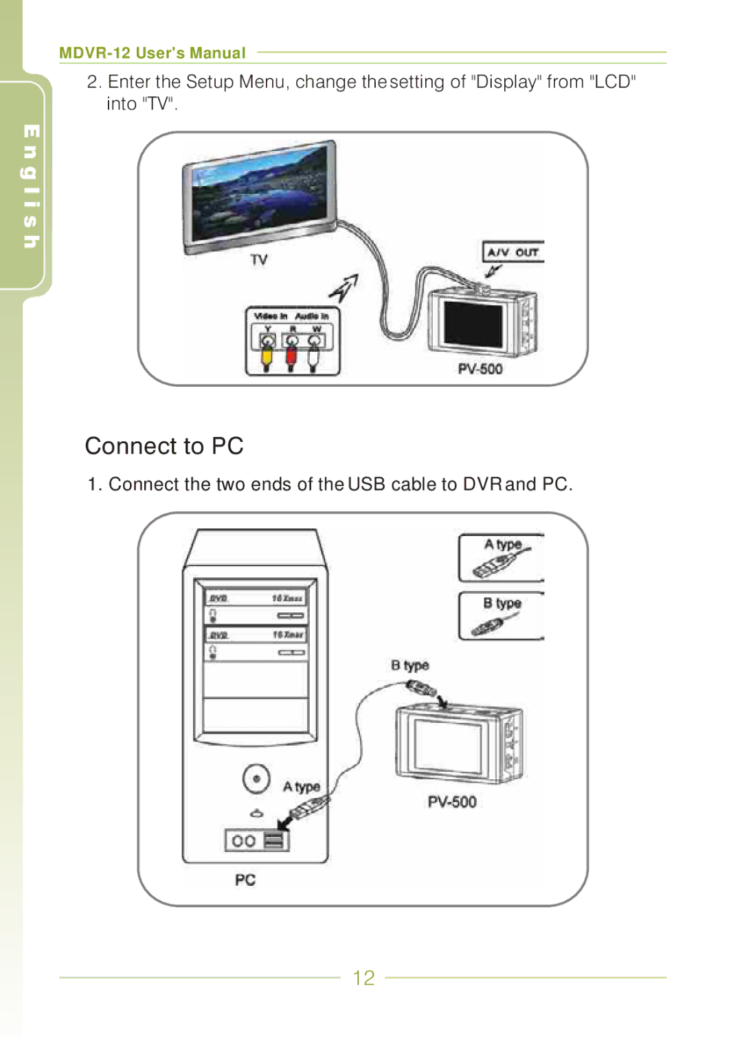 Panasonic MDVR-12 user manual Connect to PC 