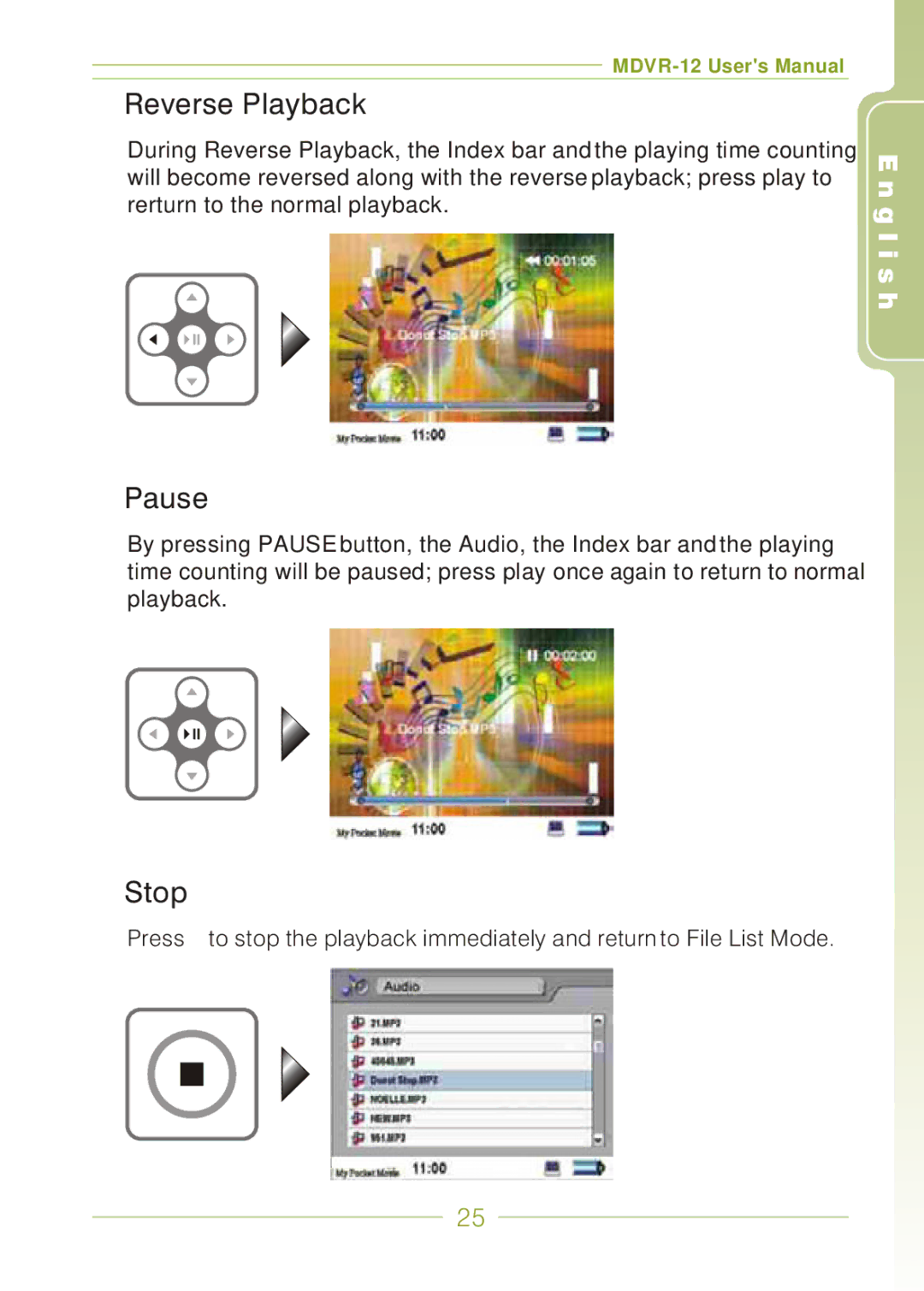 Panasonic MDVR-12 user manual Reverse Playback 