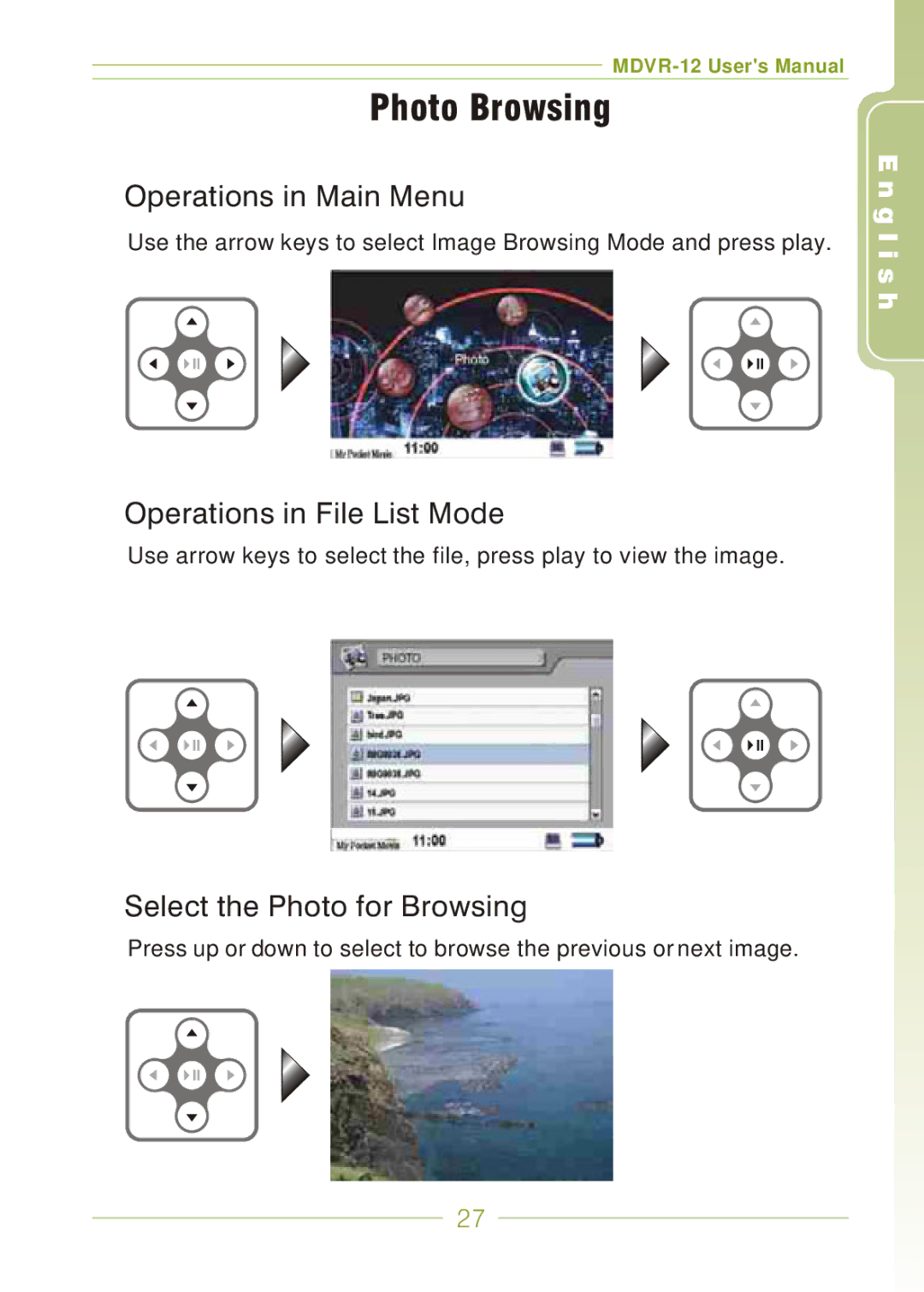 Panasonic MDVR-12 user manual Photo Browsing, Select the Photo for Browsing 