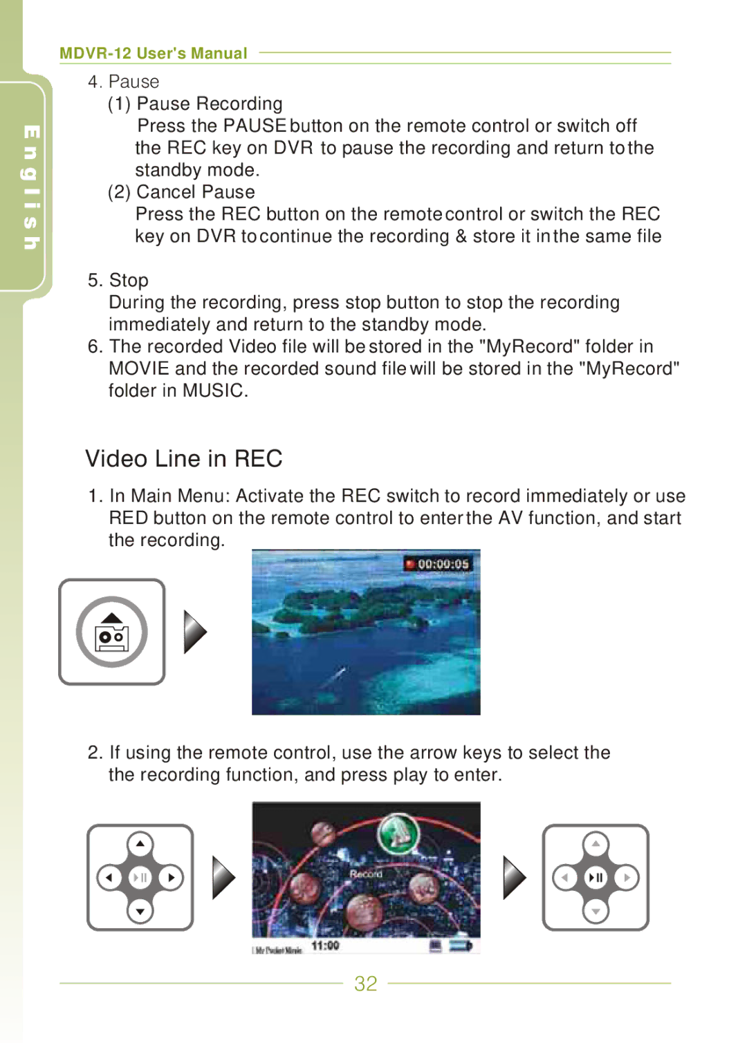 Panasonic MDVR-12 user manual Video Line in REC 