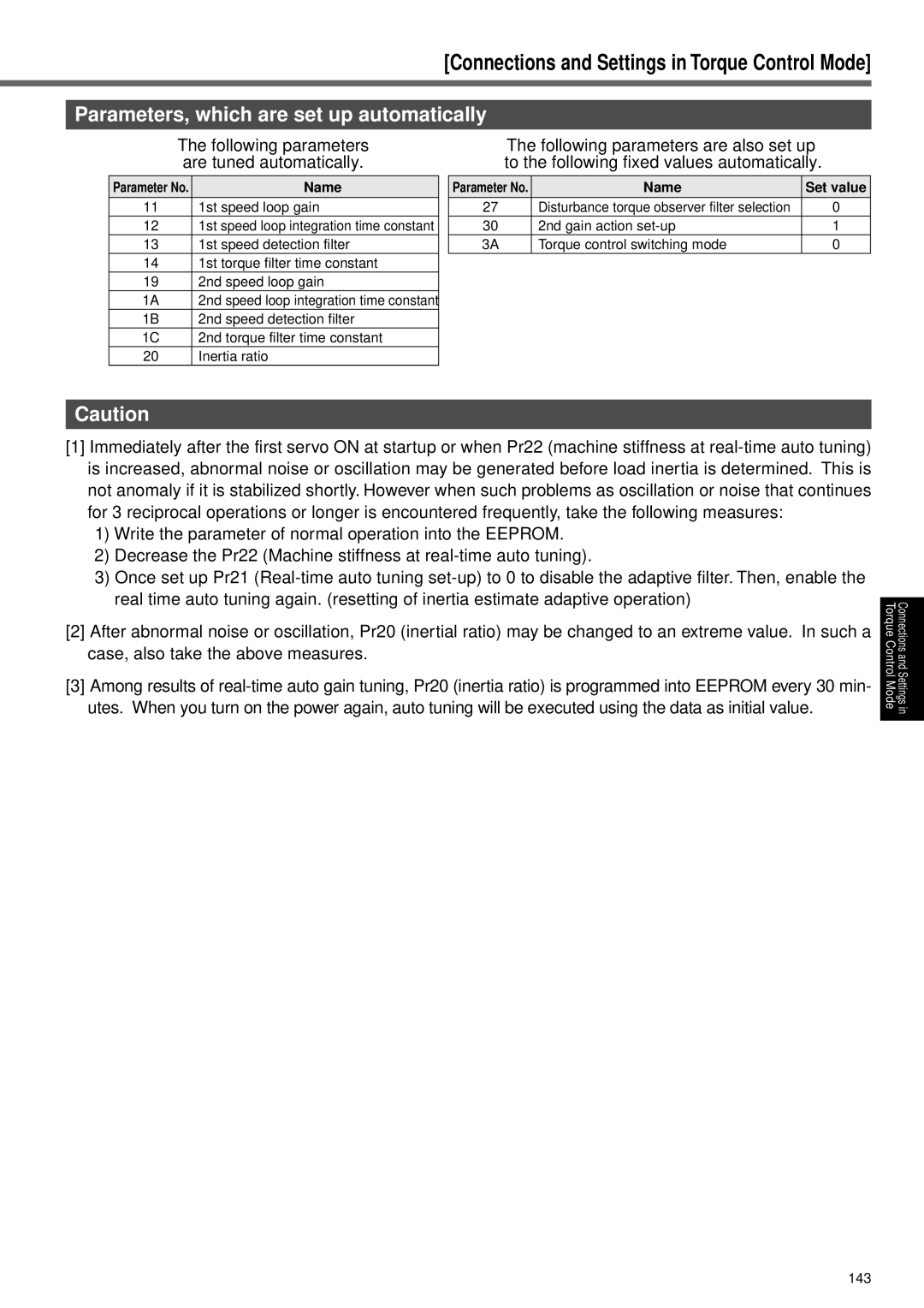 Panasonic MINAS A3 Series manual Parameters, which are set up automatically, Name Set value 