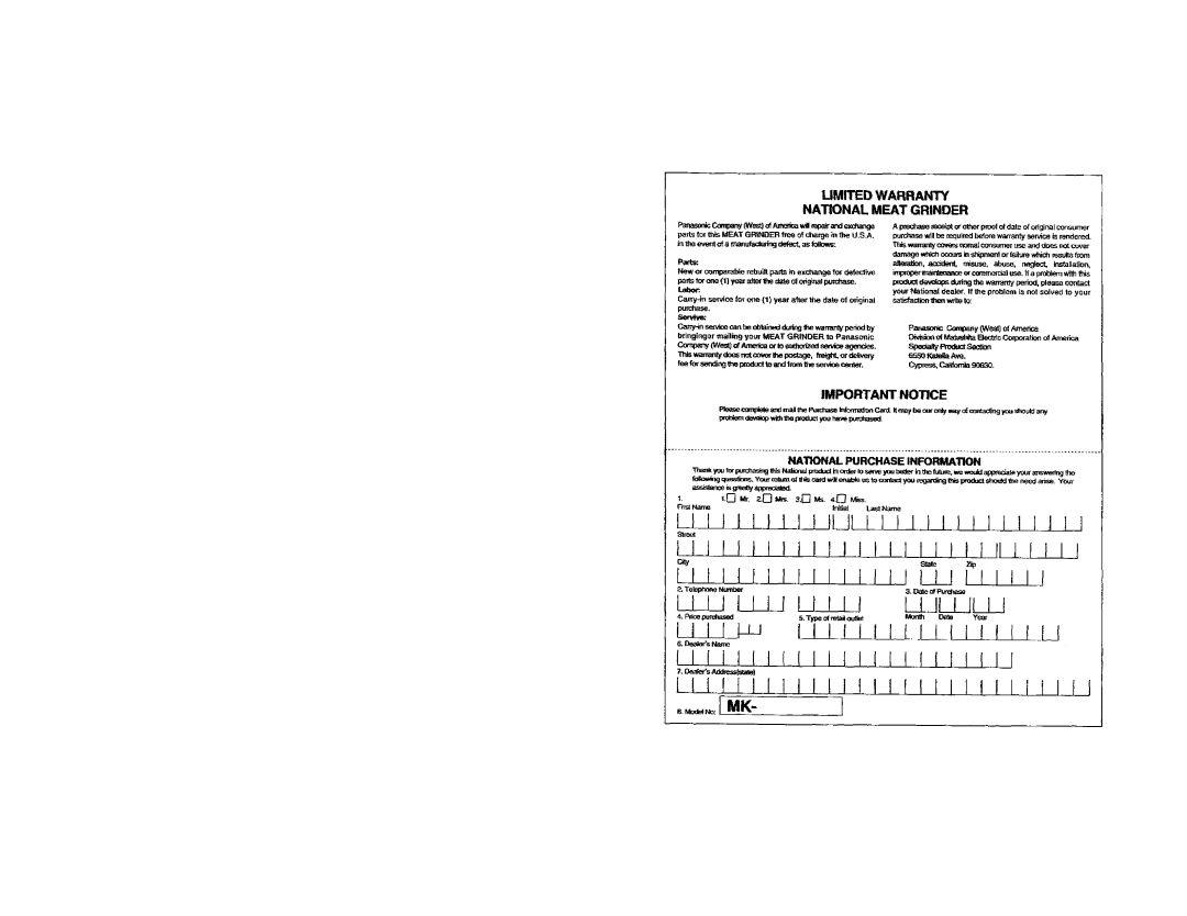 Panasonic MKG20NRW manual 