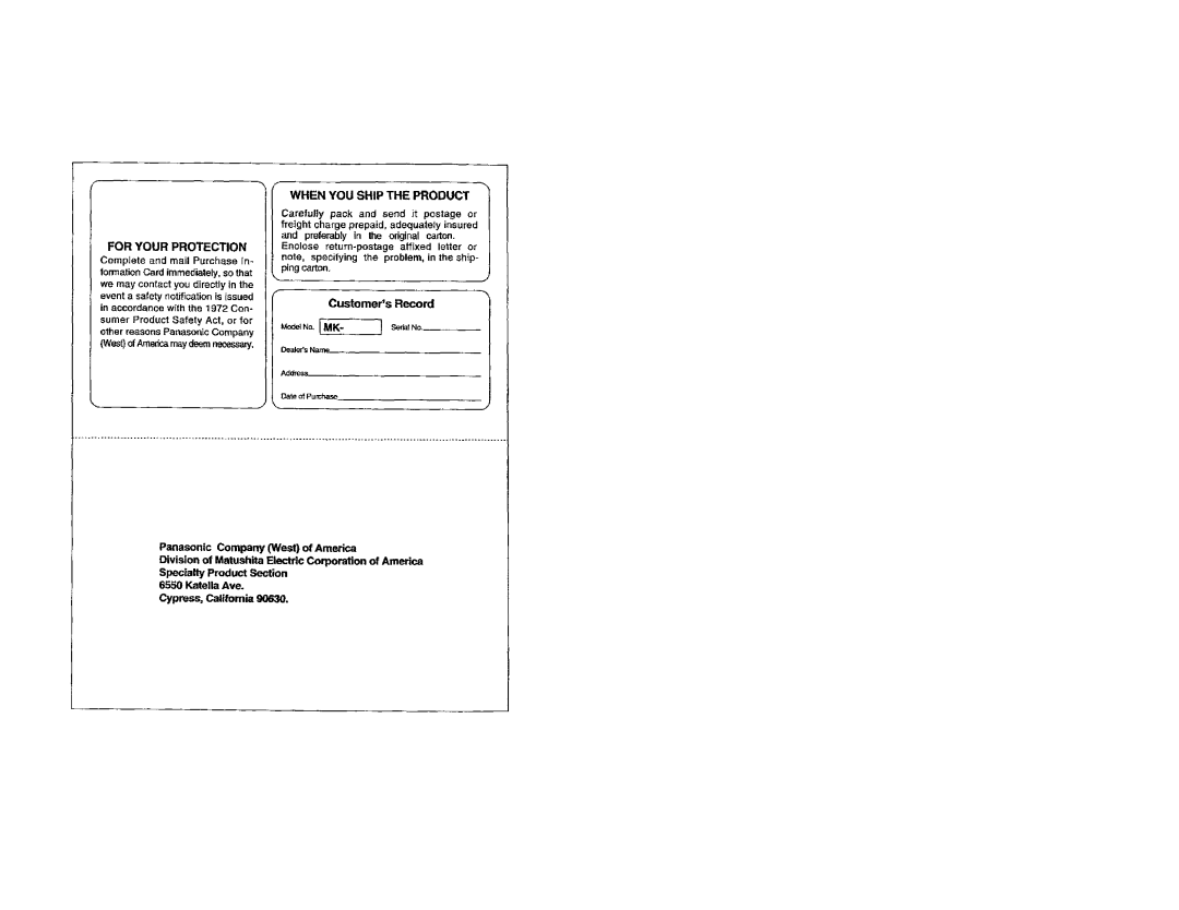 Panasonic MKG20NRW manual 