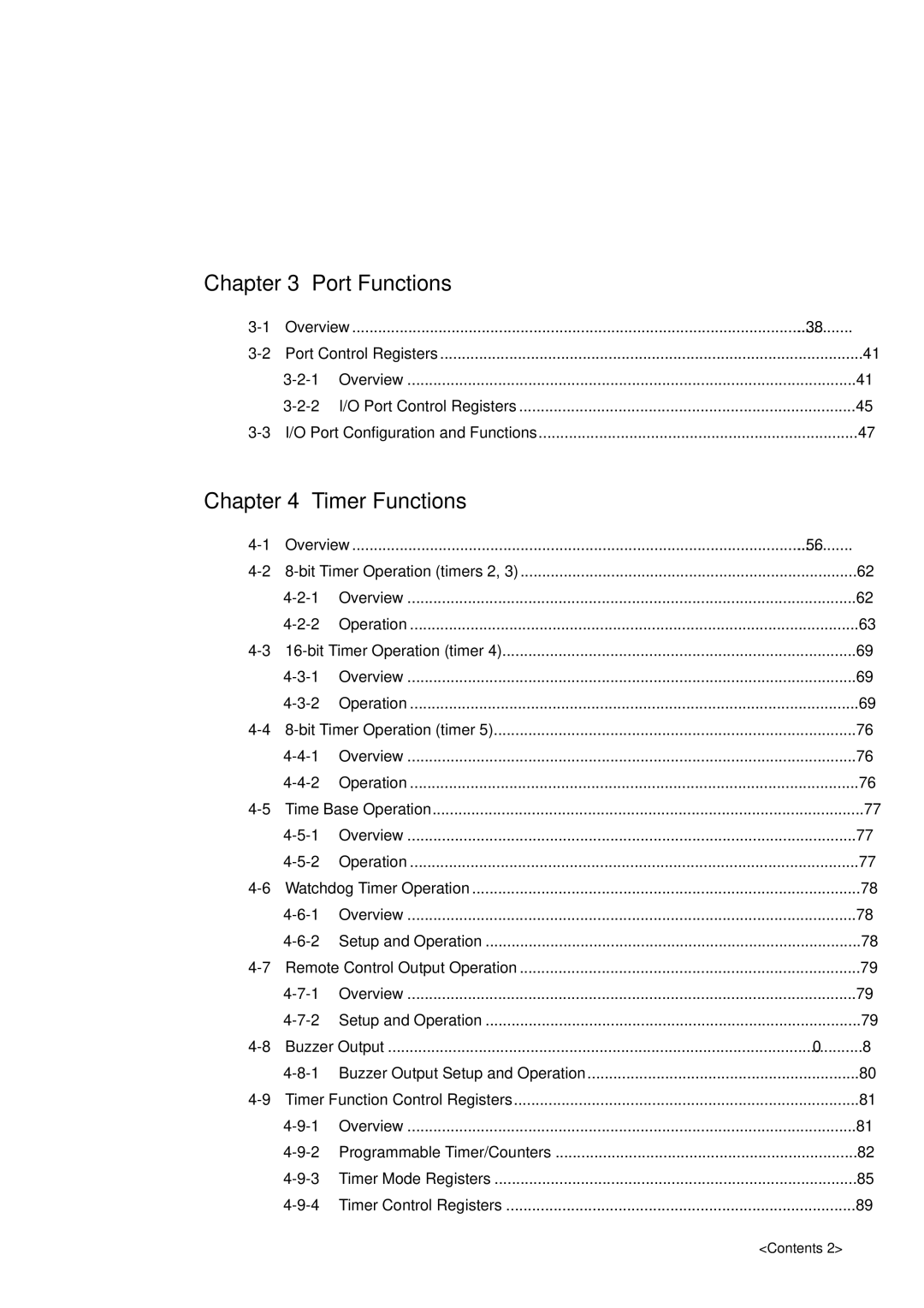 Panasonic MN101C00 user manual Port Functions 