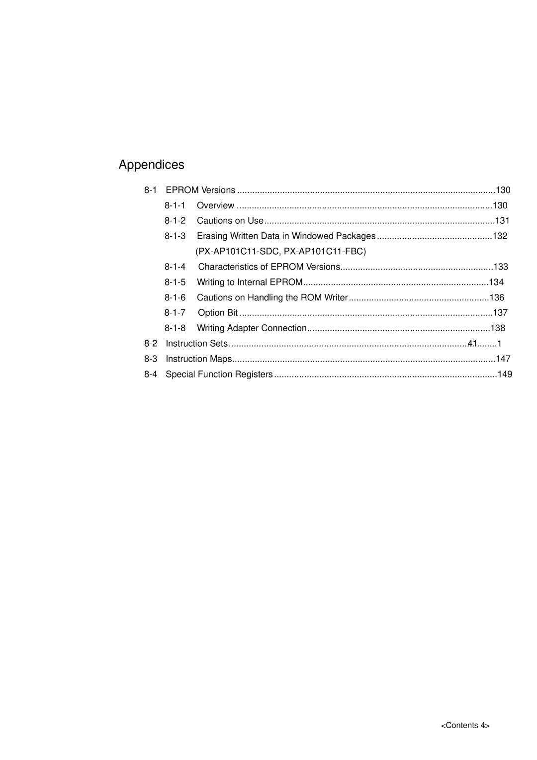 Panasonic MN101C00 user manual Appendices 