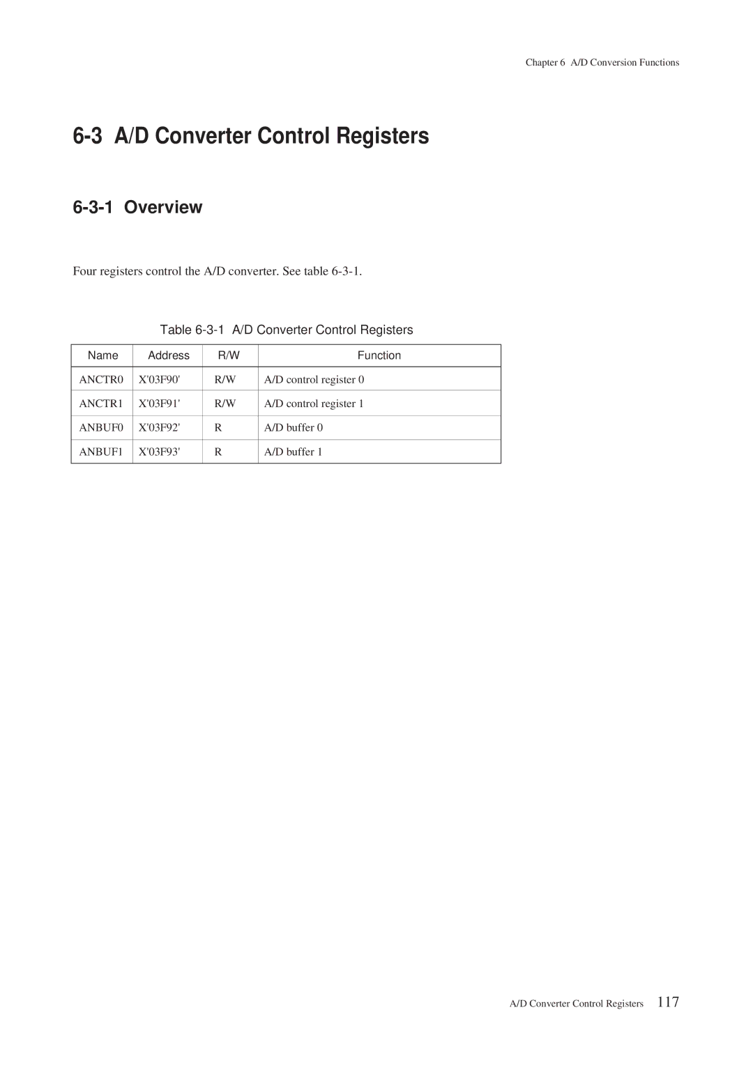 Panasonic MN101C00 user manual 1 A/D Converter Control Registers 