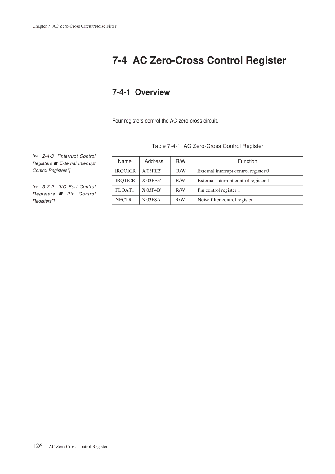 Panasonic MN101C00 user manual AC Zero-Cross Control Register, Nfctr 