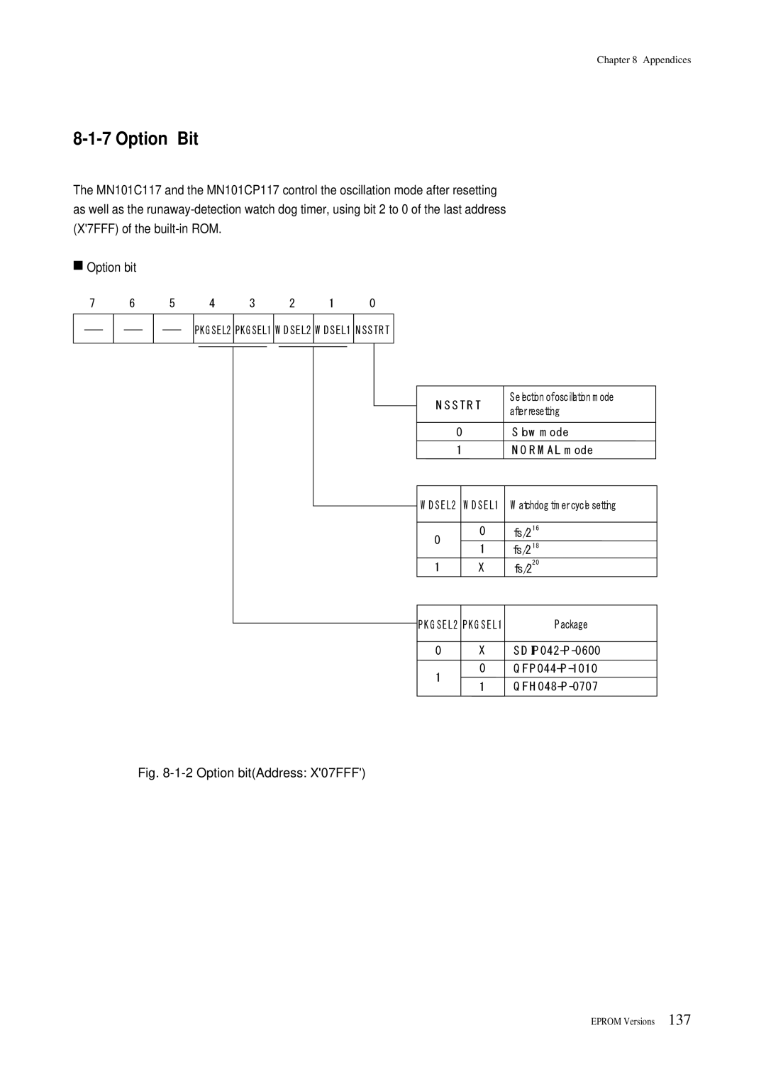 Panasonic MN101C00 user manual Option Bit, Option bitAddress X07FFF 