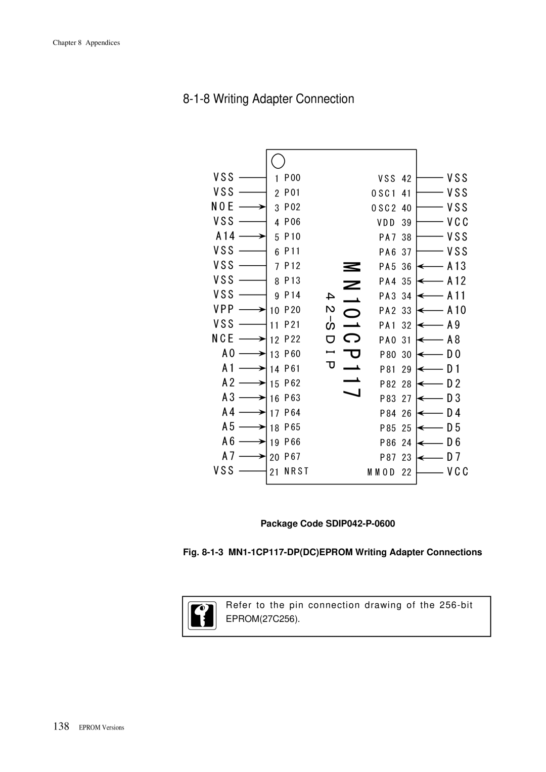 Panasonic MN101C00 user manual Writing Adapter Connection, Package Code SDIP042-P-0600 