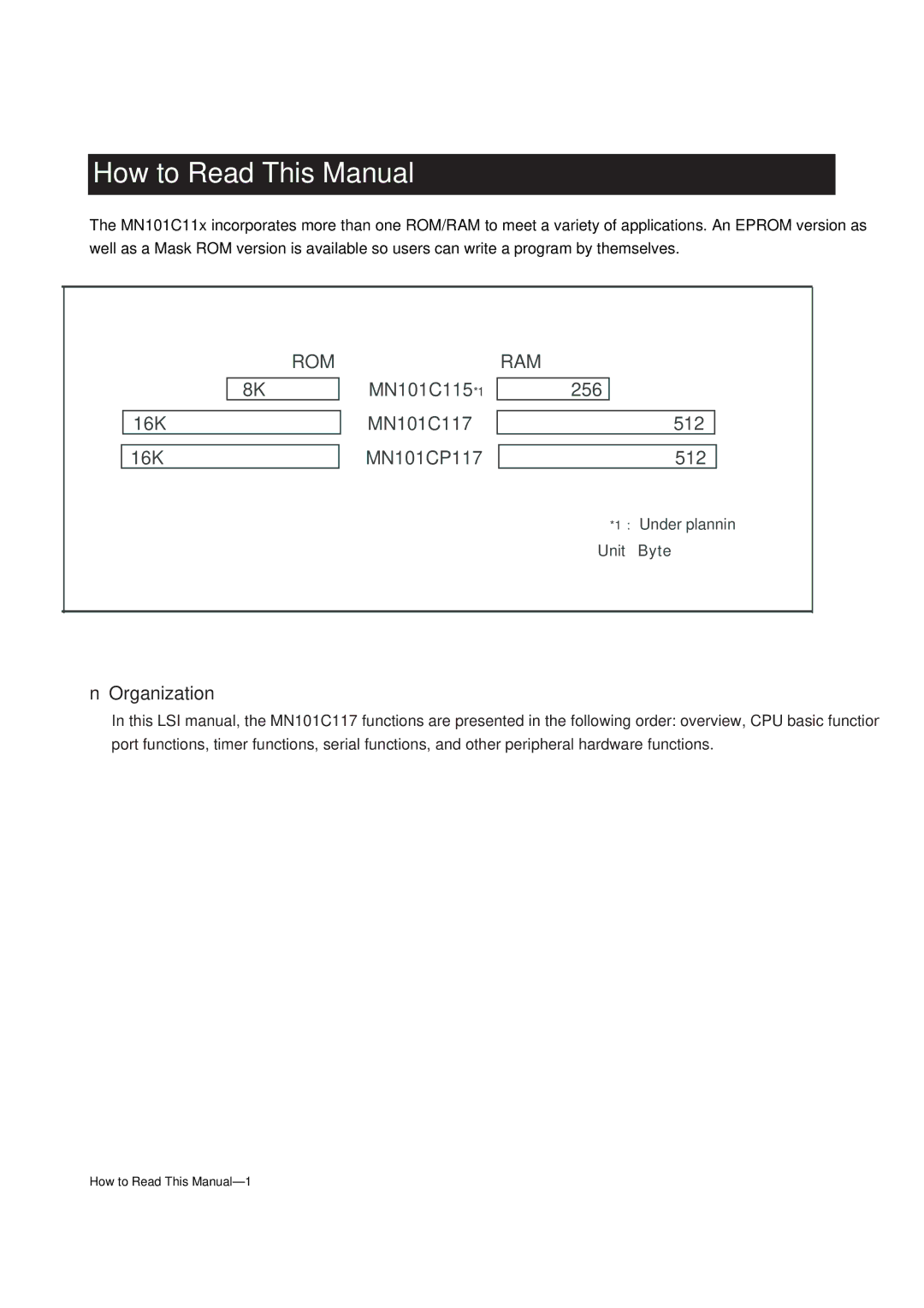 Panasonic MN101C00 user manual How to Read This Manual, Under plannin Unit Byte 