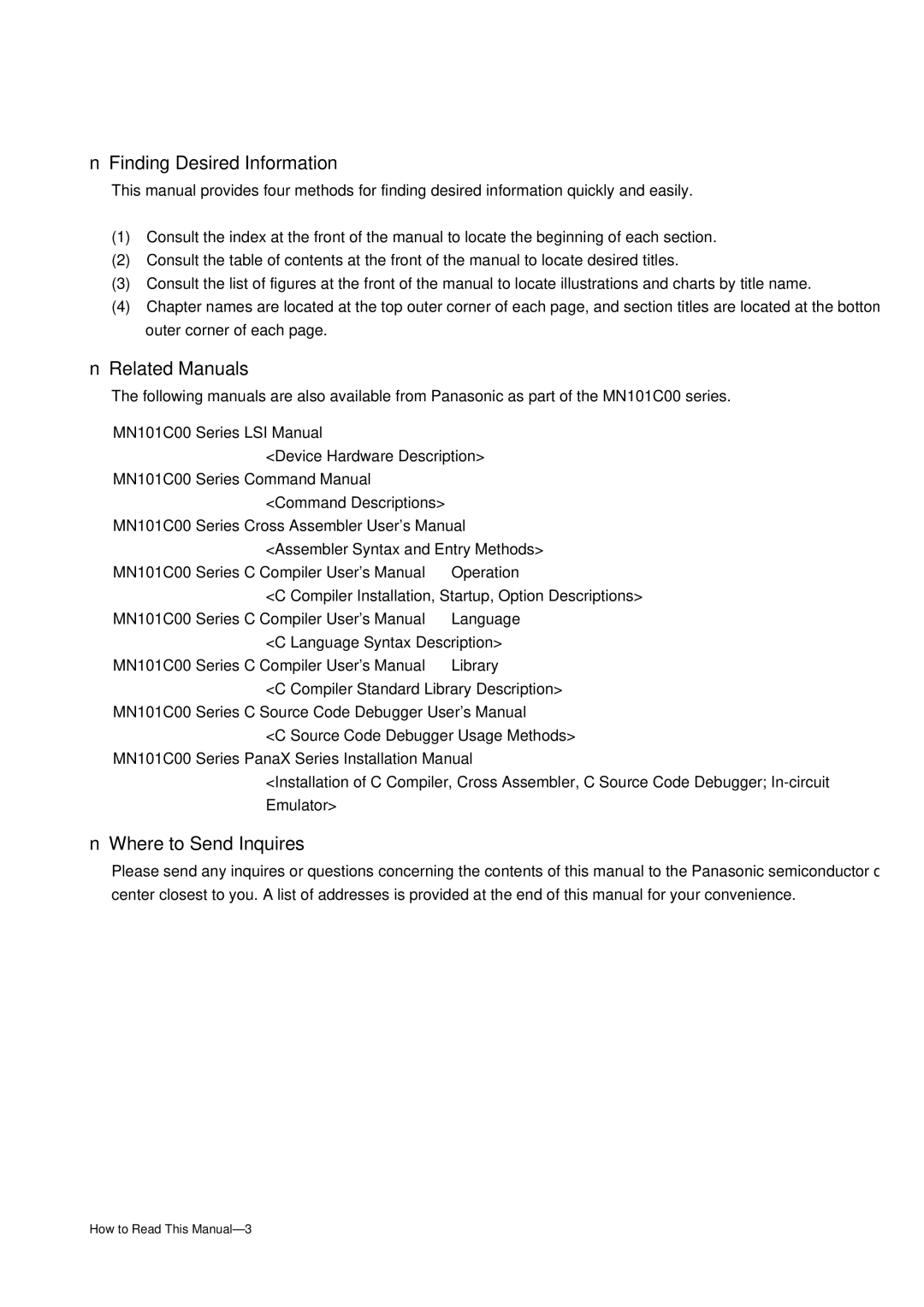 Panasonic MN101C00 user manual Finding Desired Information 