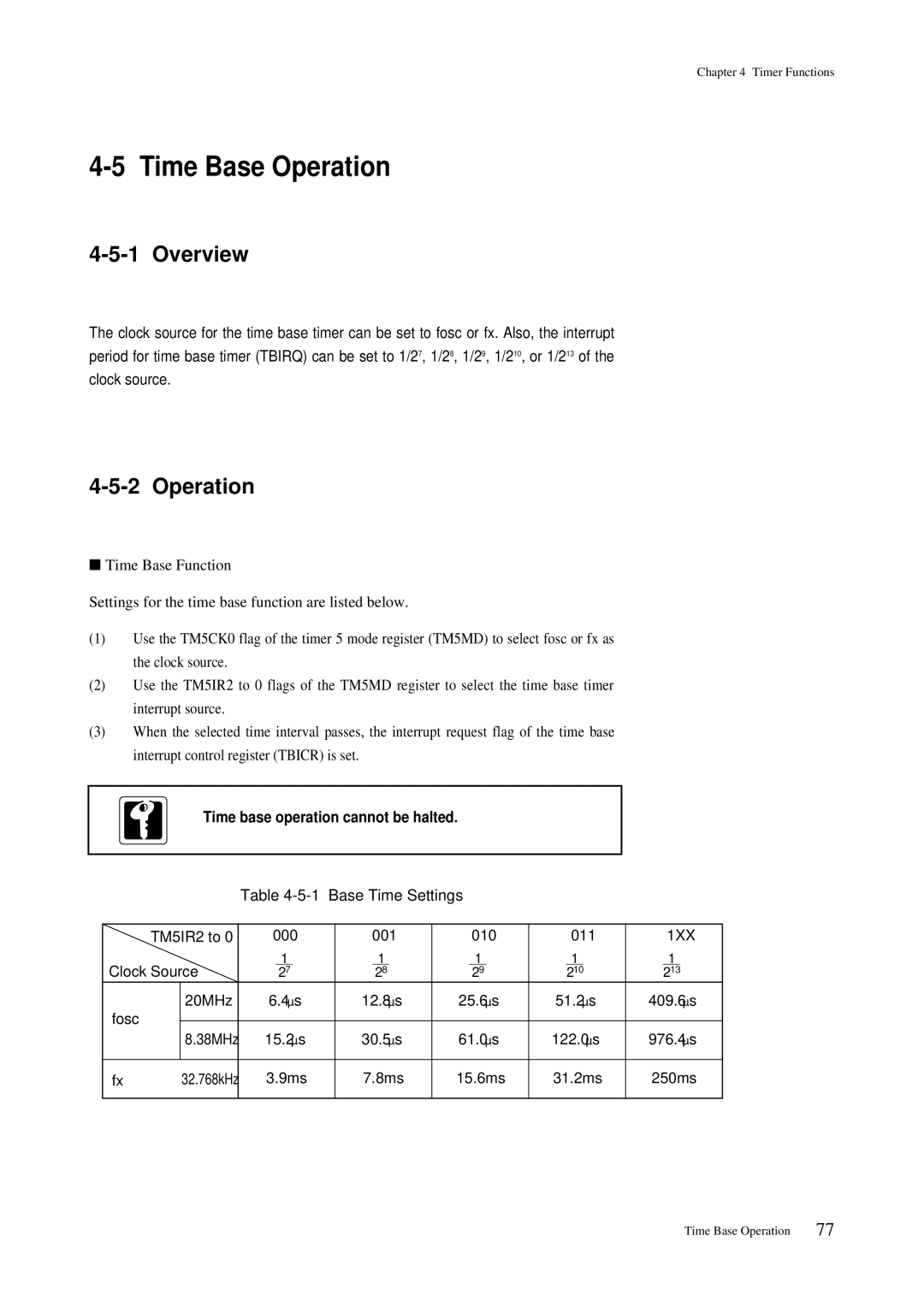 Panasonic MN101C00 user manual Time Base Operation, Base Time Settings TM5IR2 to, Clock Source 