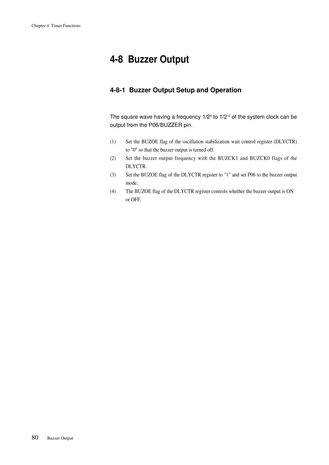 Panasonic MN101C00 user manual Buzzer Output Setup and Operation 