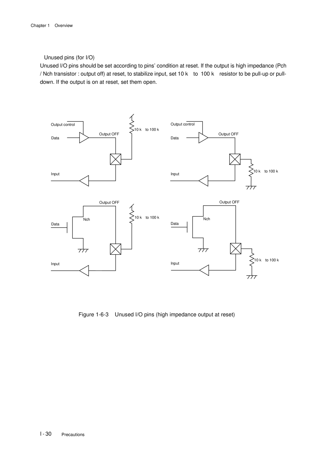 Panasonic MN101C77C, F77G user manual Unused I/O pins high impedance output at reset 