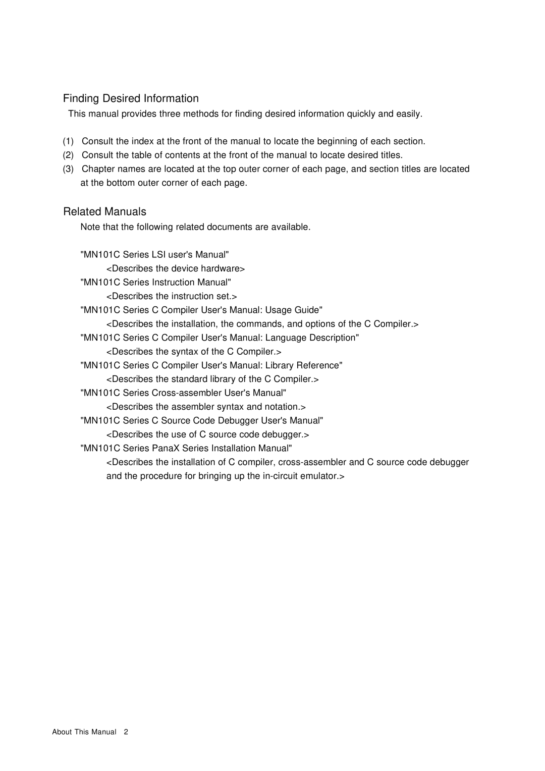 Panasonic F77G, MN101C77C user manual „Finding Desired Information 