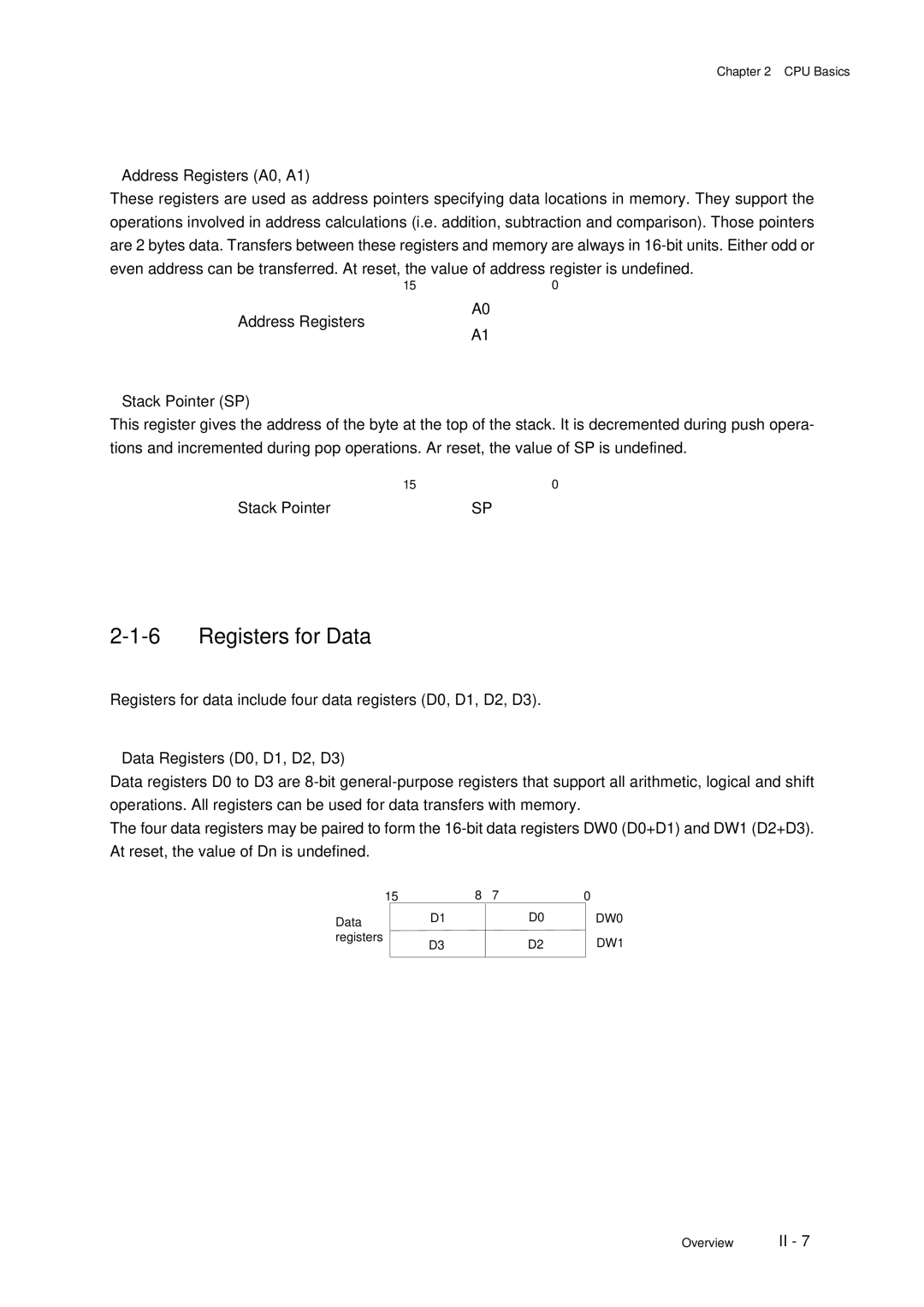 Panasonic F77G, MN101C77C user manual Registers for Data, DW0, DW1 