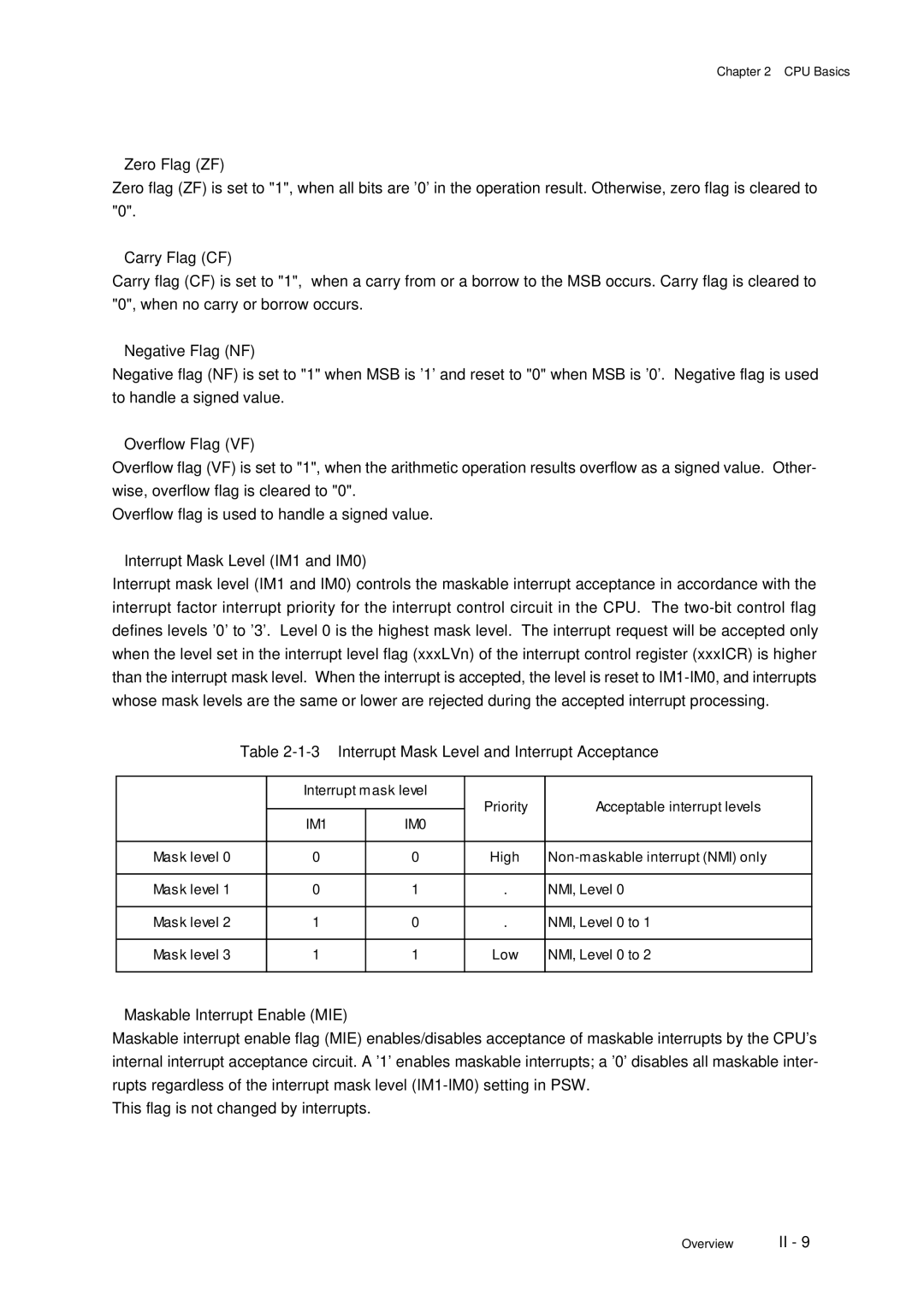 Panasonic F77G, MN101C77C user manual Interrupt Mask Level and Interrupt Acceptance 