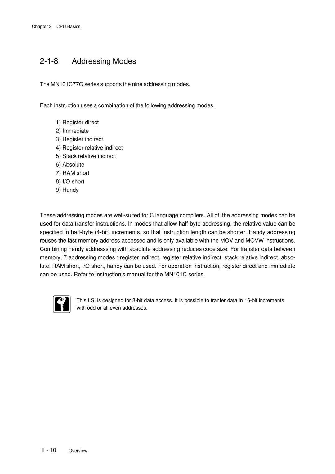 Panasonic MN101C77C, F77G user manual Addressing Modes 