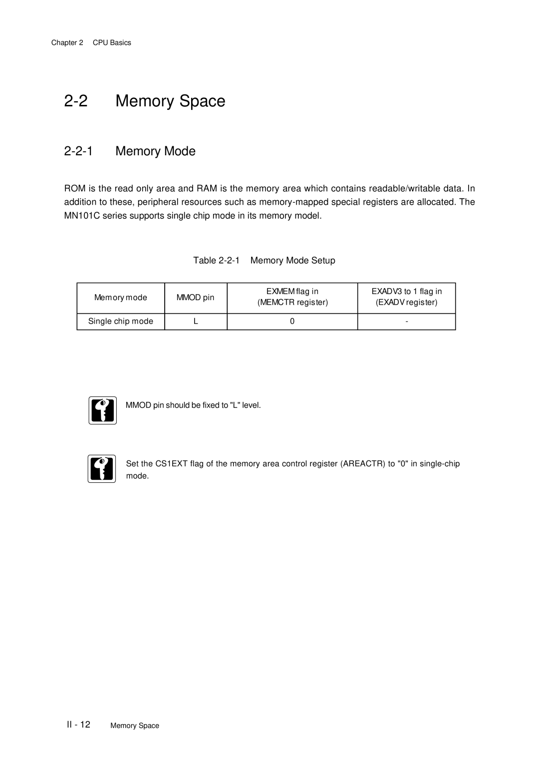 Panasonic MN101C77C, F77G user manual Memory Space, Memory Mode Setup 