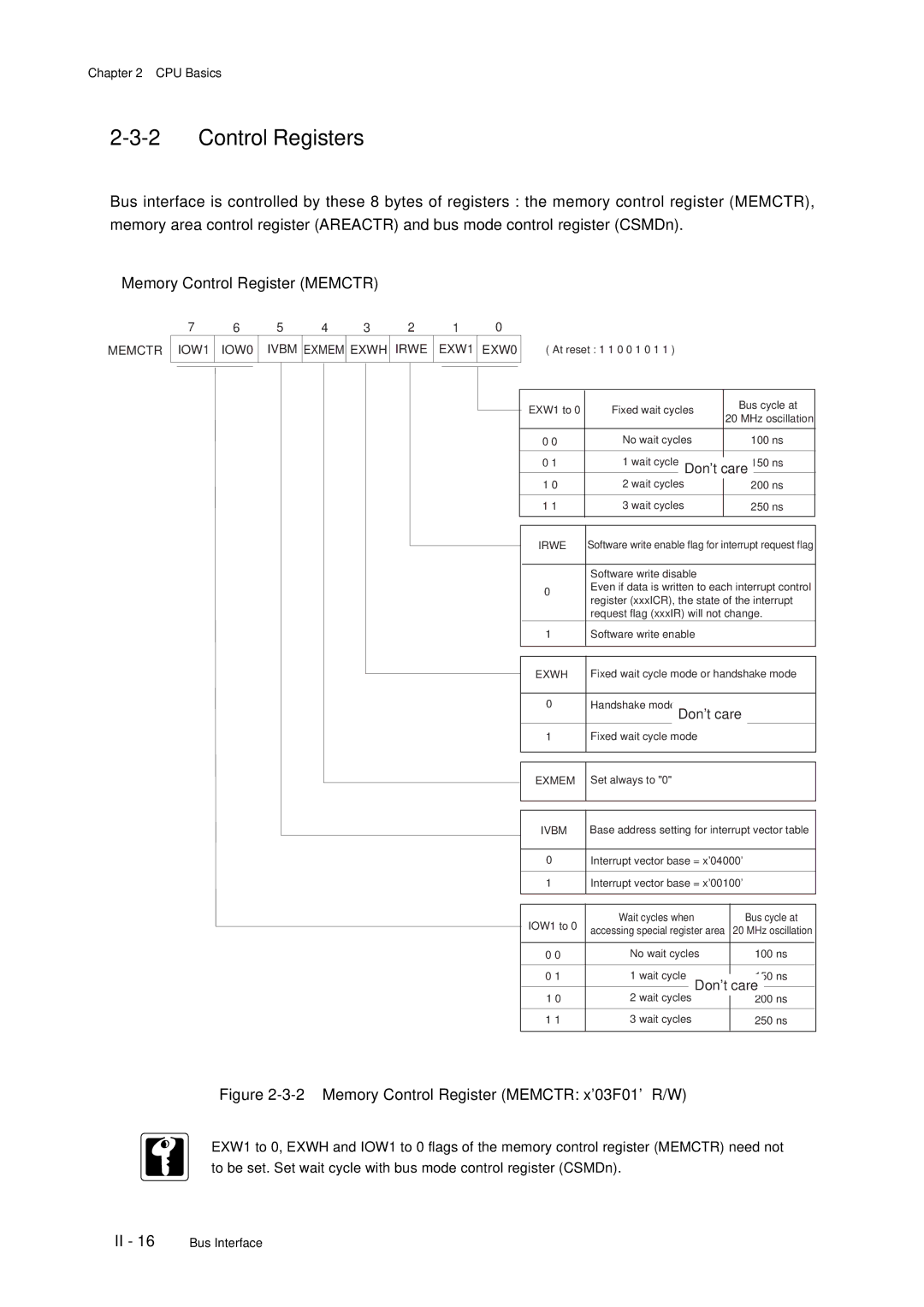 Panasonic MN101C77C, F77G user manual Control Registers, Memory Control Register Memctr x03F01 R/W 