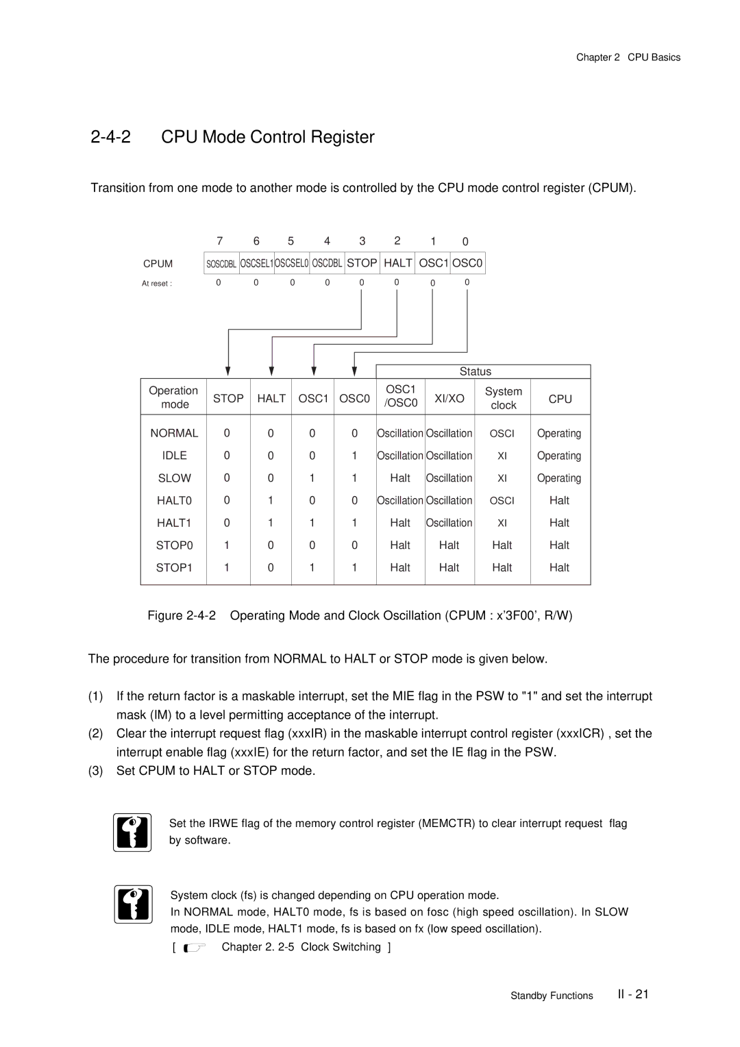 Panasonic F77G, MN101C77C user manual CPU Mode Control Register, Operating Mode and Clock Oscillation Cpum x3F00, R/W 