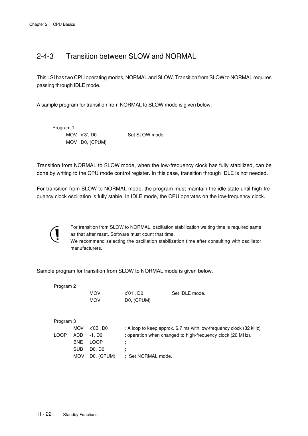 Panasonic MN101C77C, F77G user manual Transition between Slow and Normal 