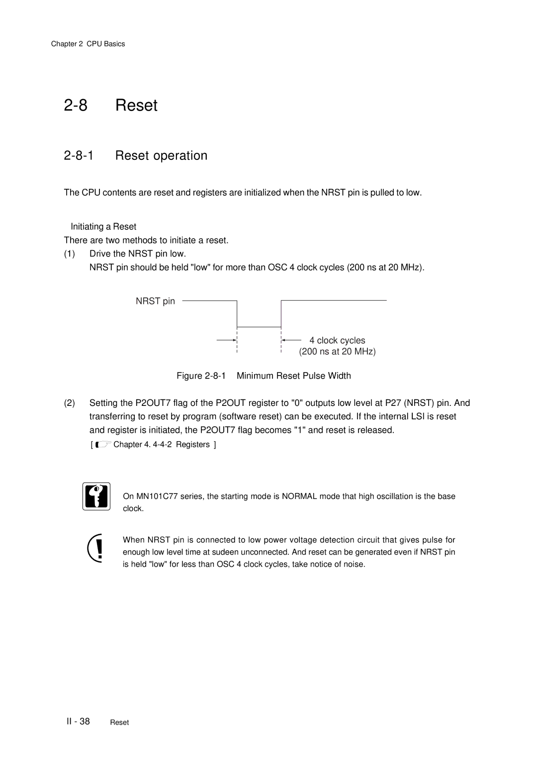 Panasonic MN101C77C, F77G user manual Reset operation 