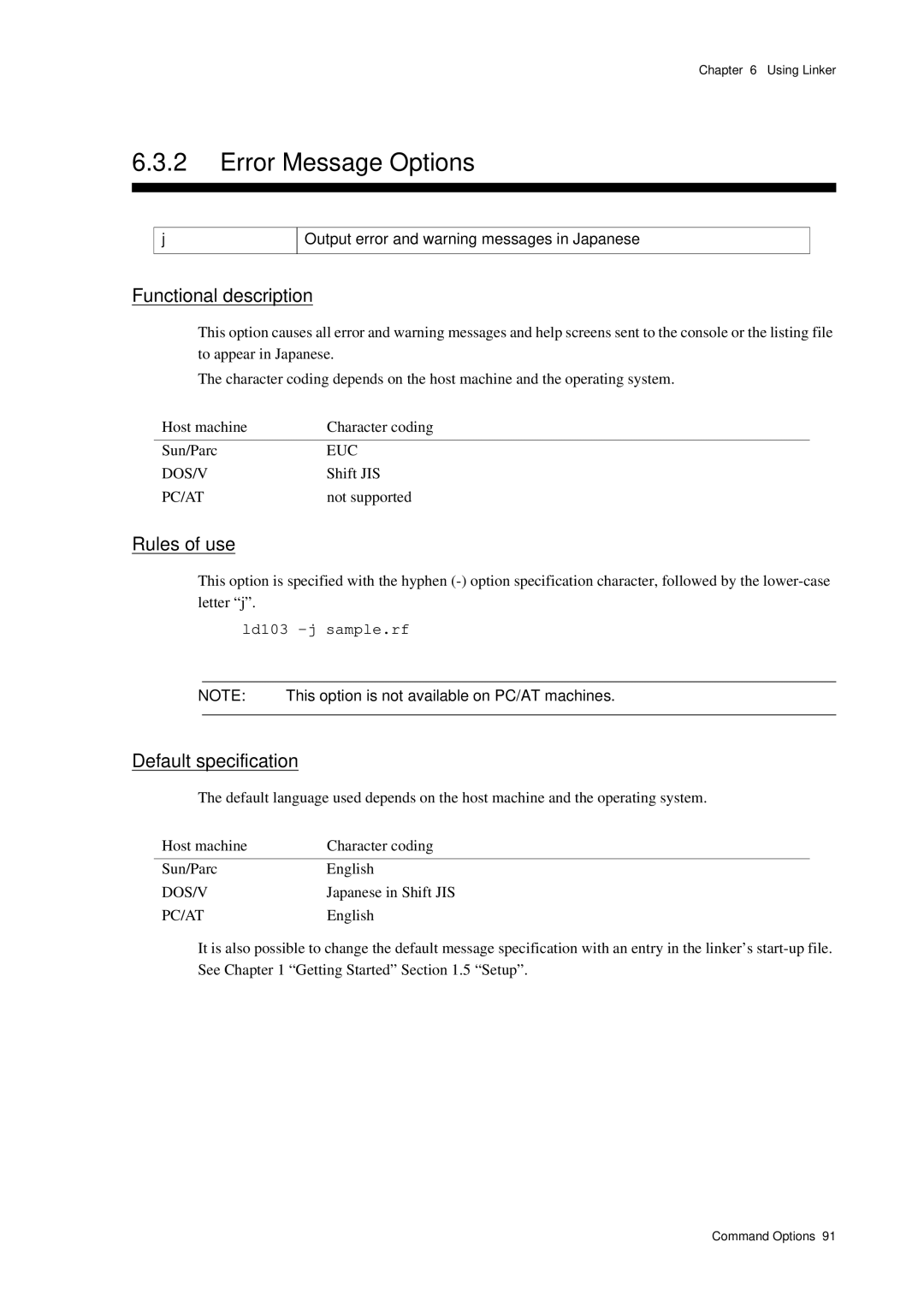 Panasonic MN1030 user manual Error Message Options, Ld103 -j sample.rf 