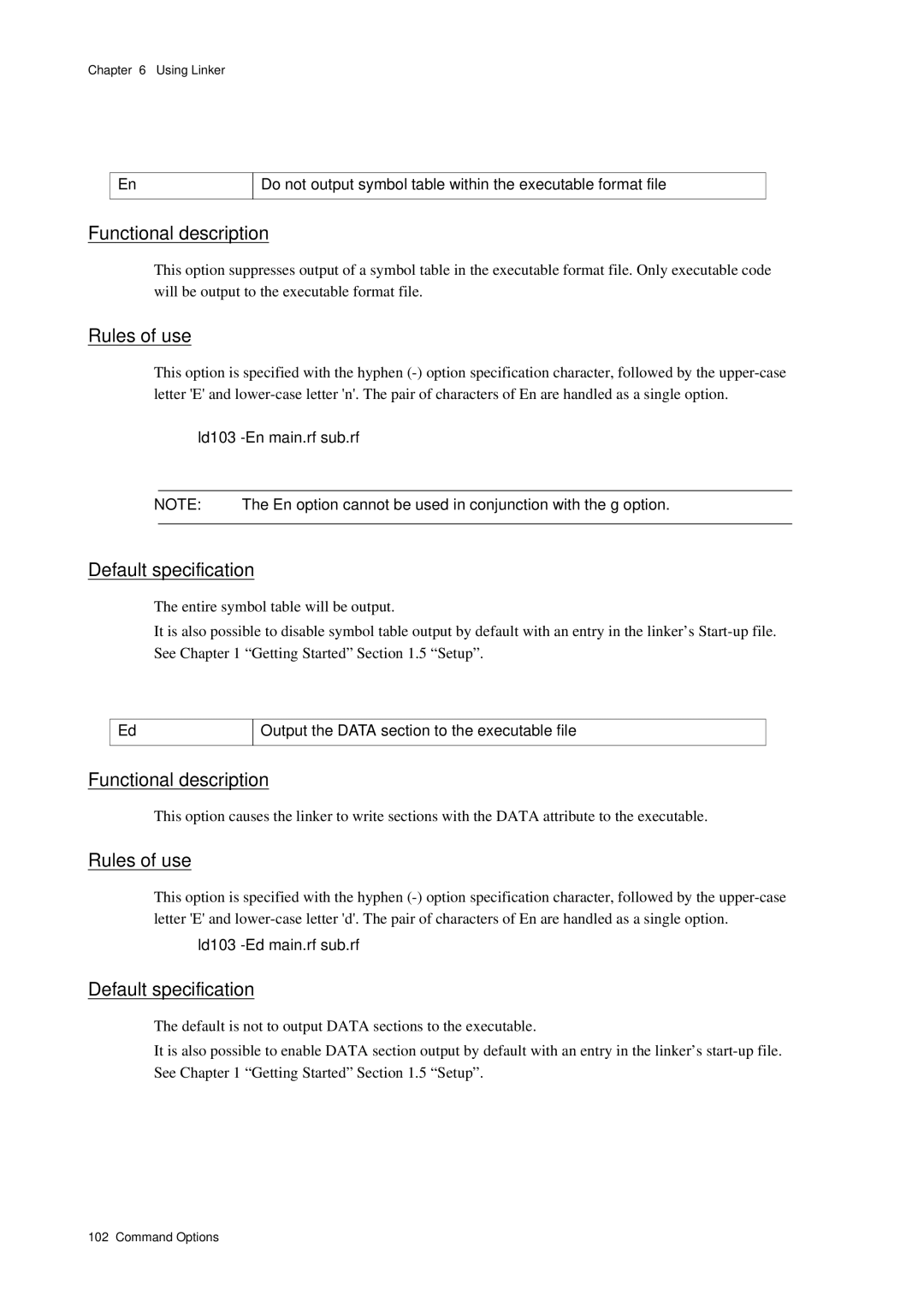 Panasonic MN1030 user manual Ld103 -En main.rf sub.rf, En option cannot be used in conjunction with the g option 