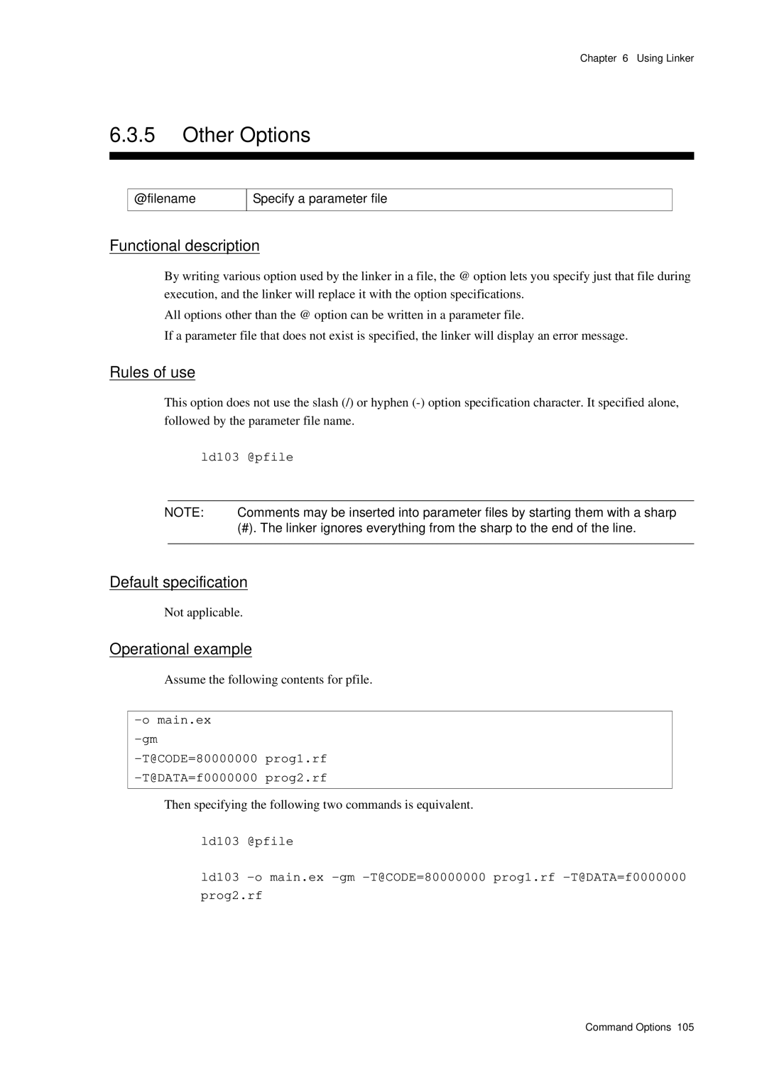 Panasonic MN1030 user manual Operational example, @filename Specify a parameter file, Ld103 @pfile 