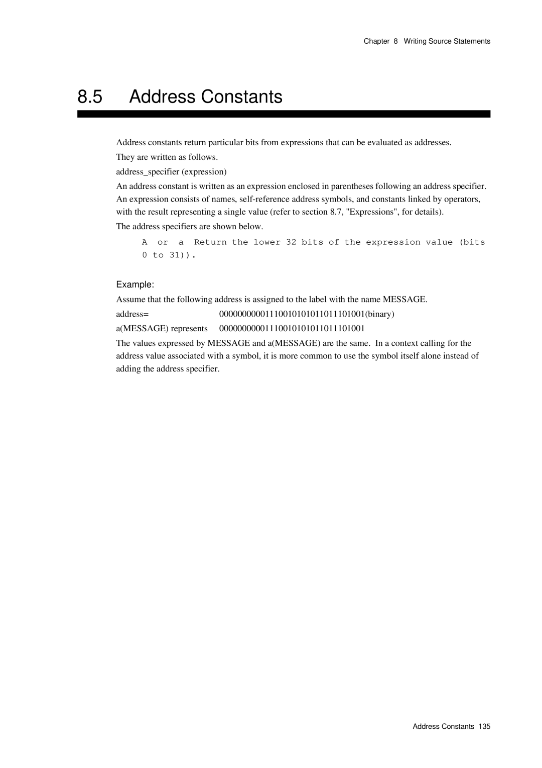 Panasonic MN1030 user manual Address Constants, Example 