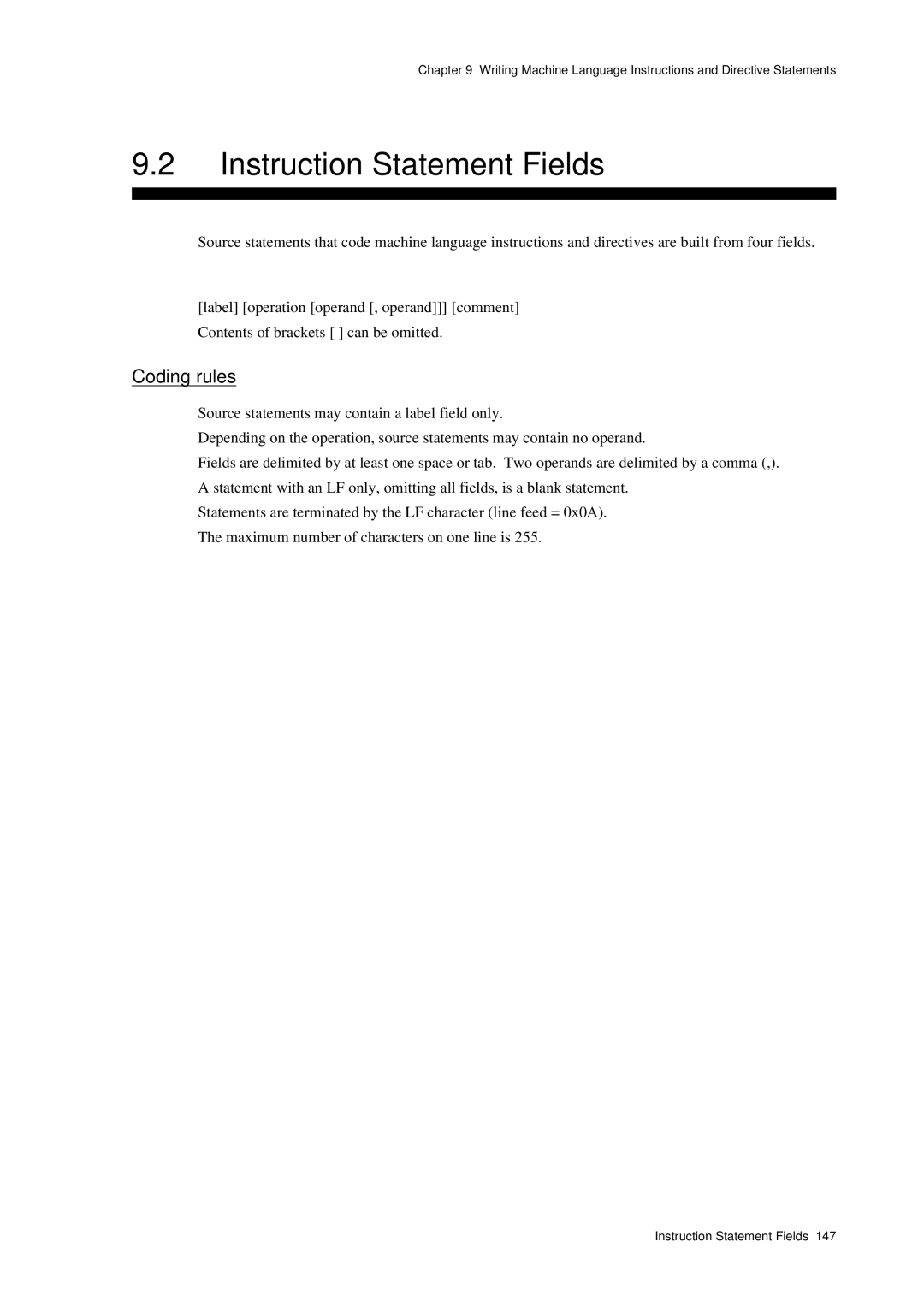 Panasonic MN1030 user manual Instruction Statement Fields, Coding rules 