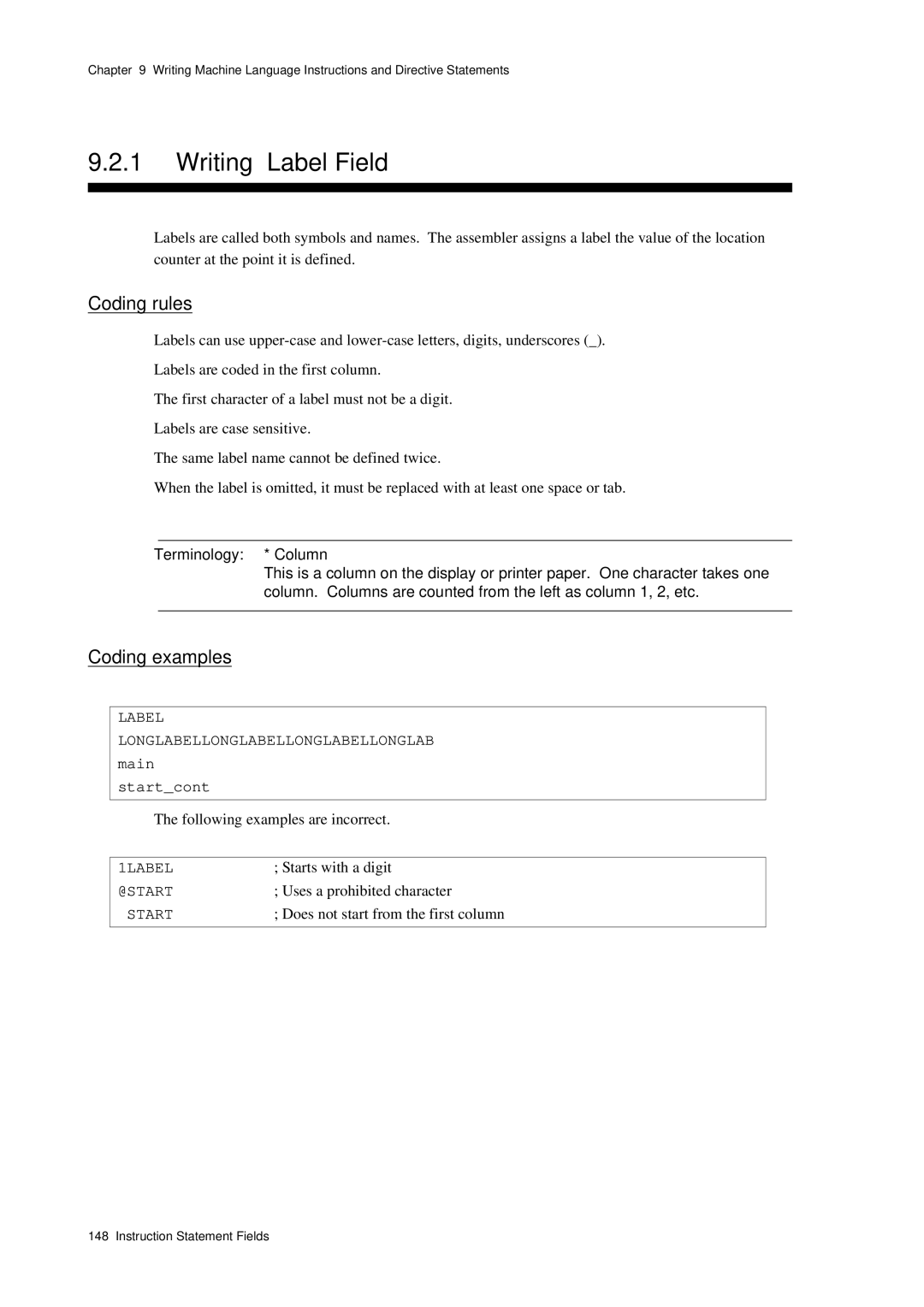 Panasonic MN1030 user manual Writing Label Field, Coding examples, Label Longlabellonglabellonglabellonglab main Startcont 