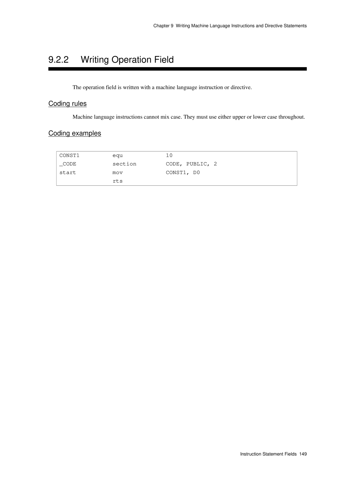 Panasonic MN1030 user manual Writing Operation Field, Equ, Start Mov 