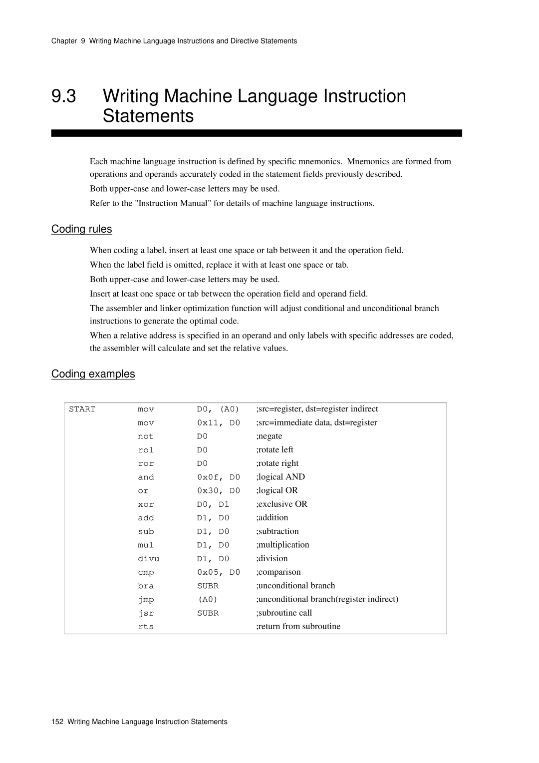 Panasonic MN1030 user manual Writing Machine Language Instruction Statements 