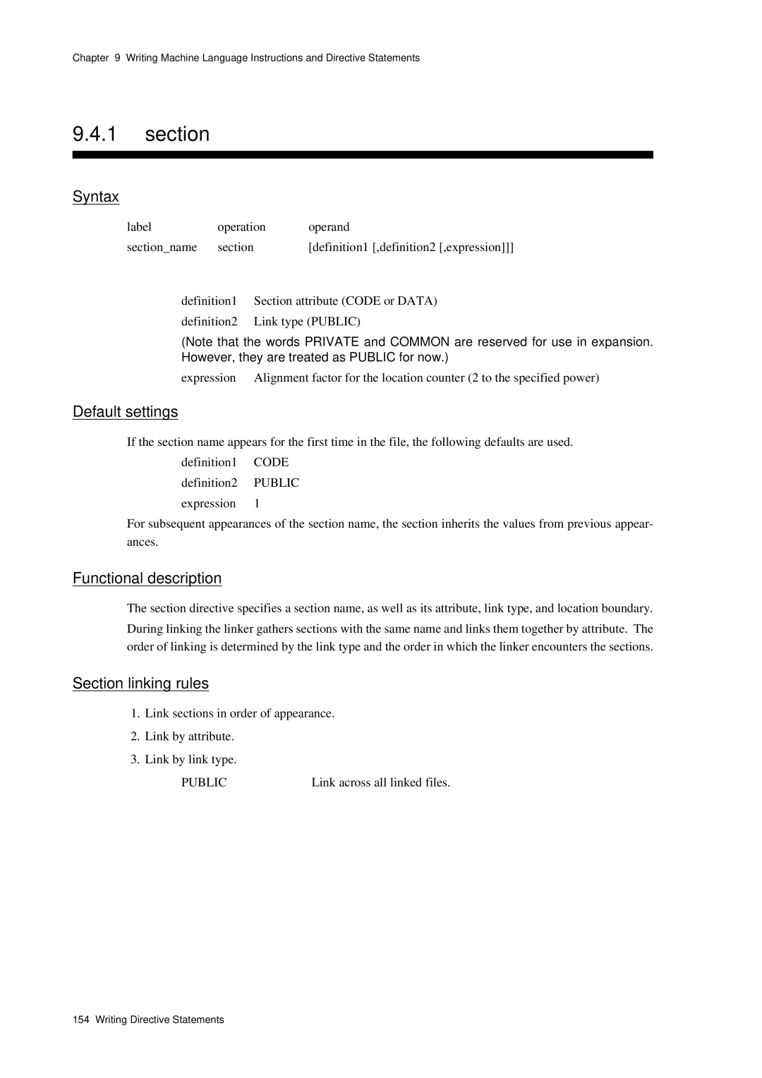 Panasonic MN1030 user manual Syntax, Default settings, Section linking rules 